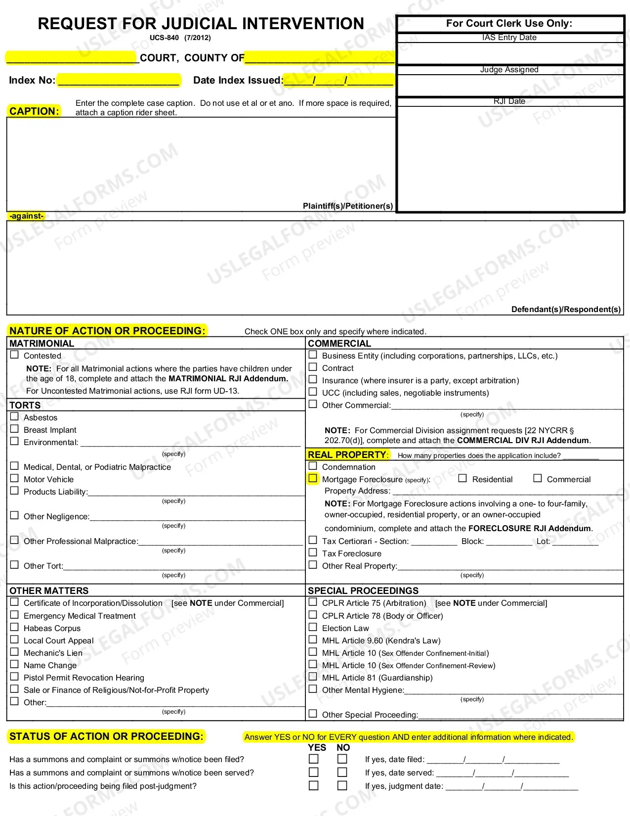 Preview How to File a Request for Judicial Intervention, Foreclosure Action Only