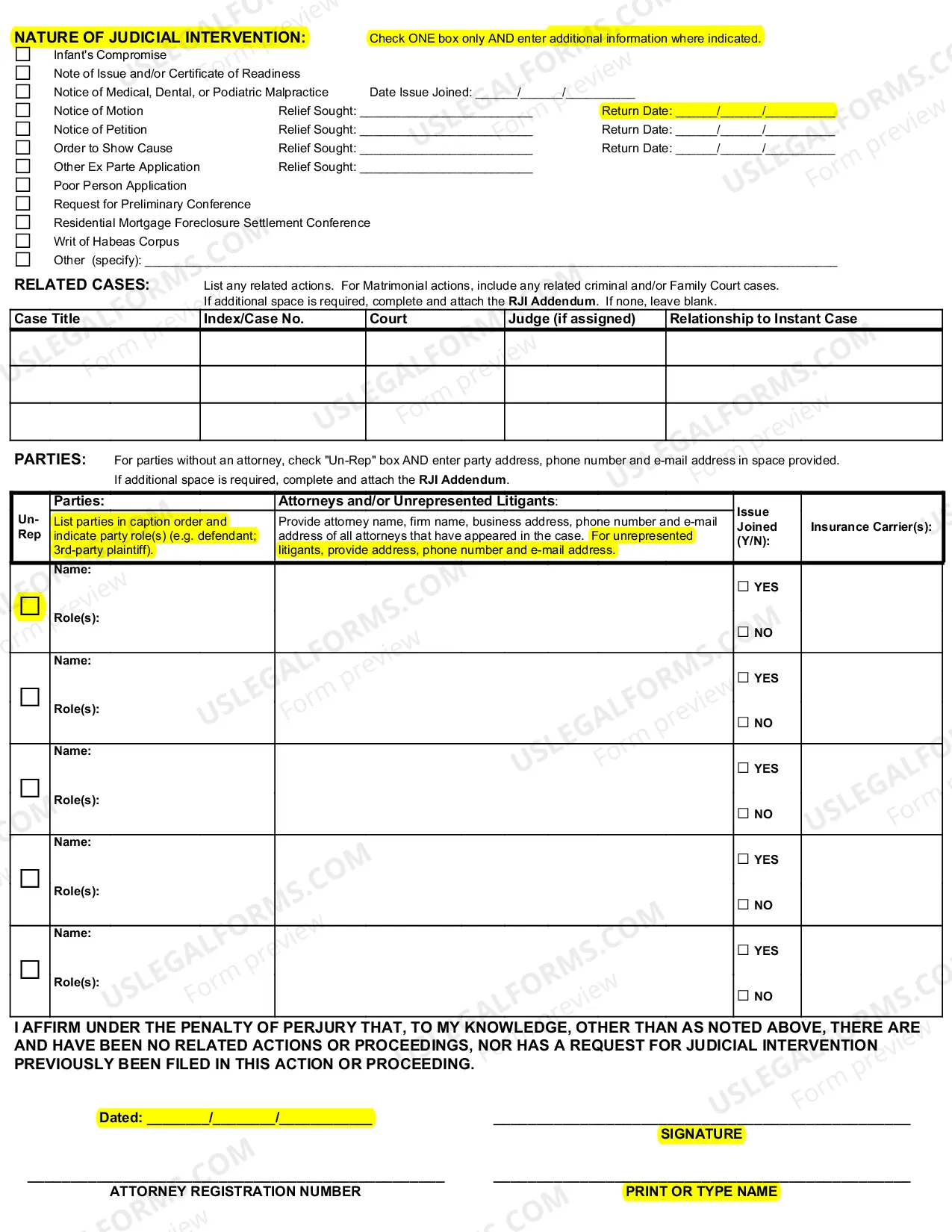 Preview How to File a Request for Judicial Intervention, Foreclosure Action Only