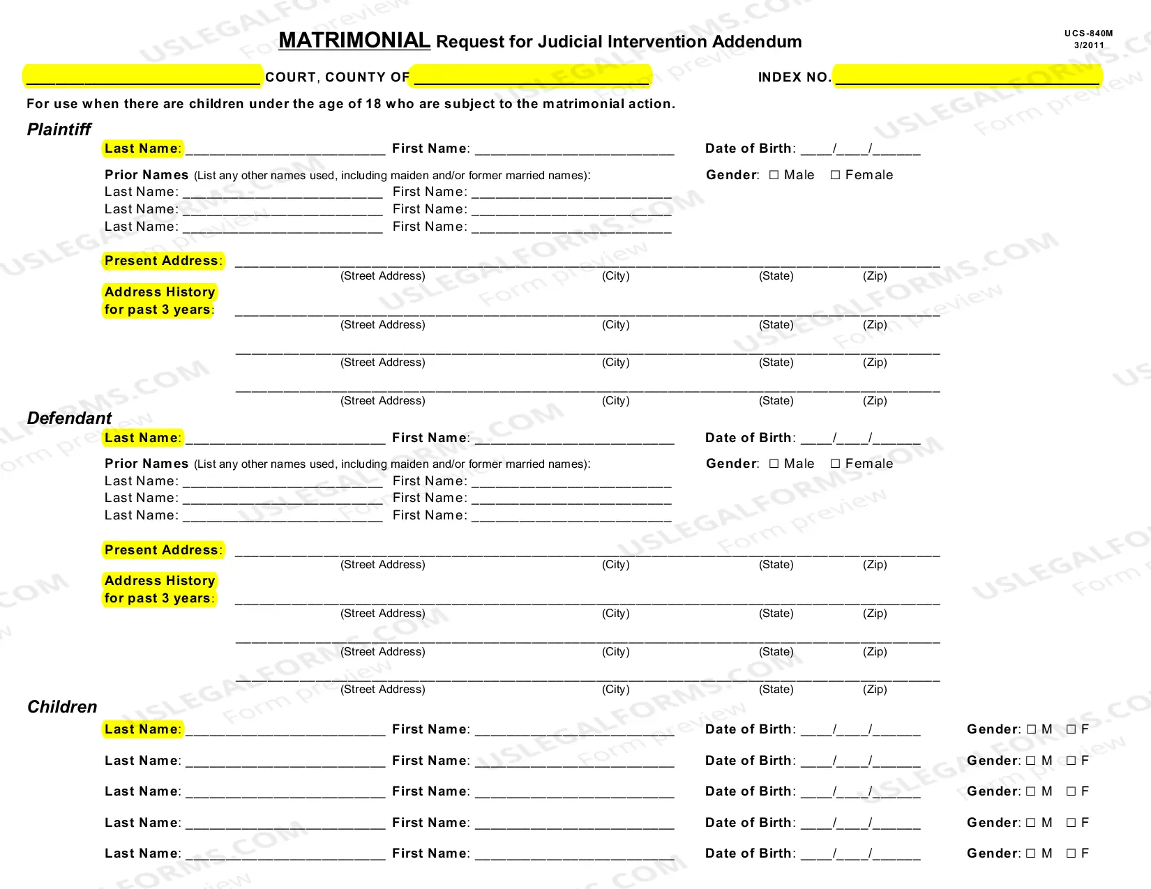 Preview How to File a Request for Judicial Intervention, Matrimonial Action Only
