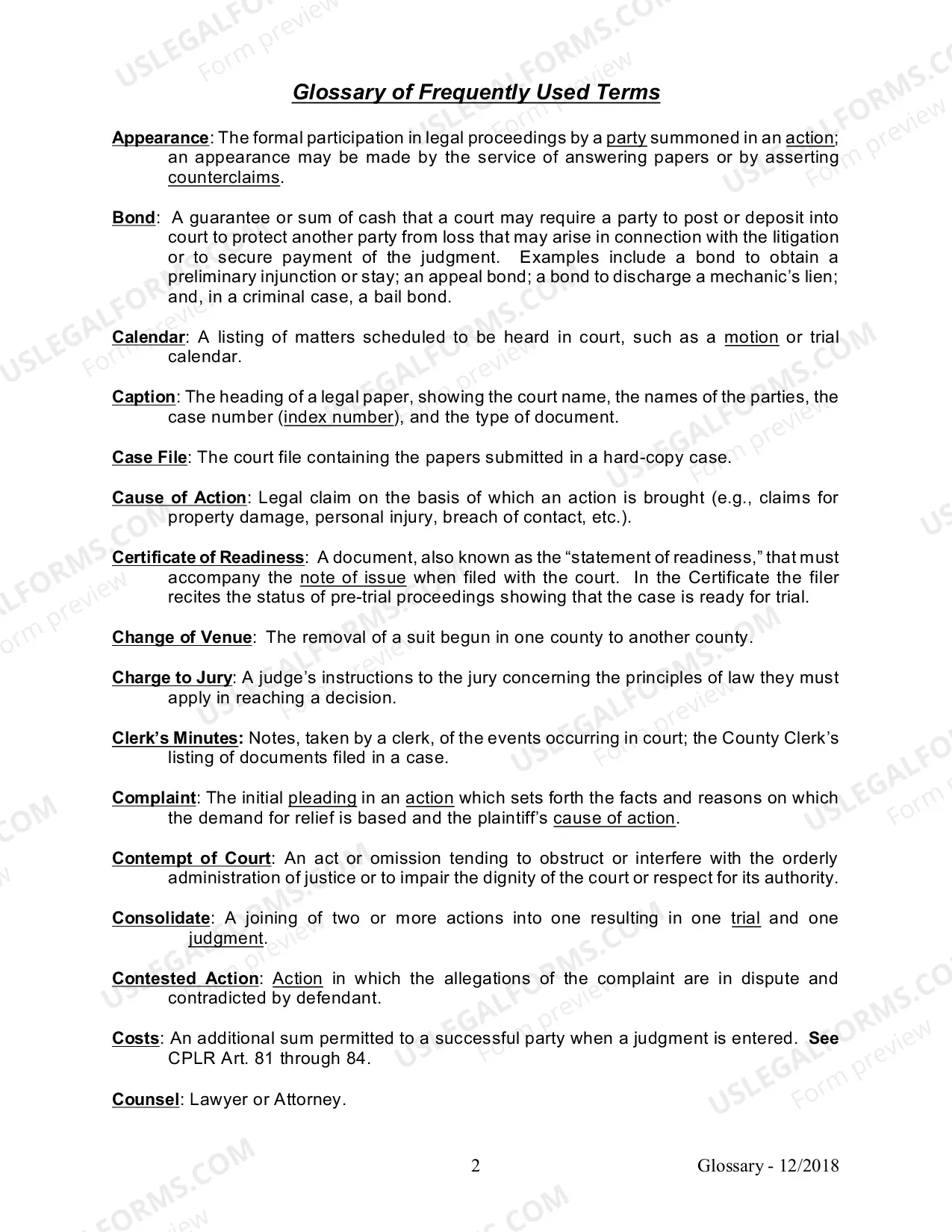 Preview Glossary