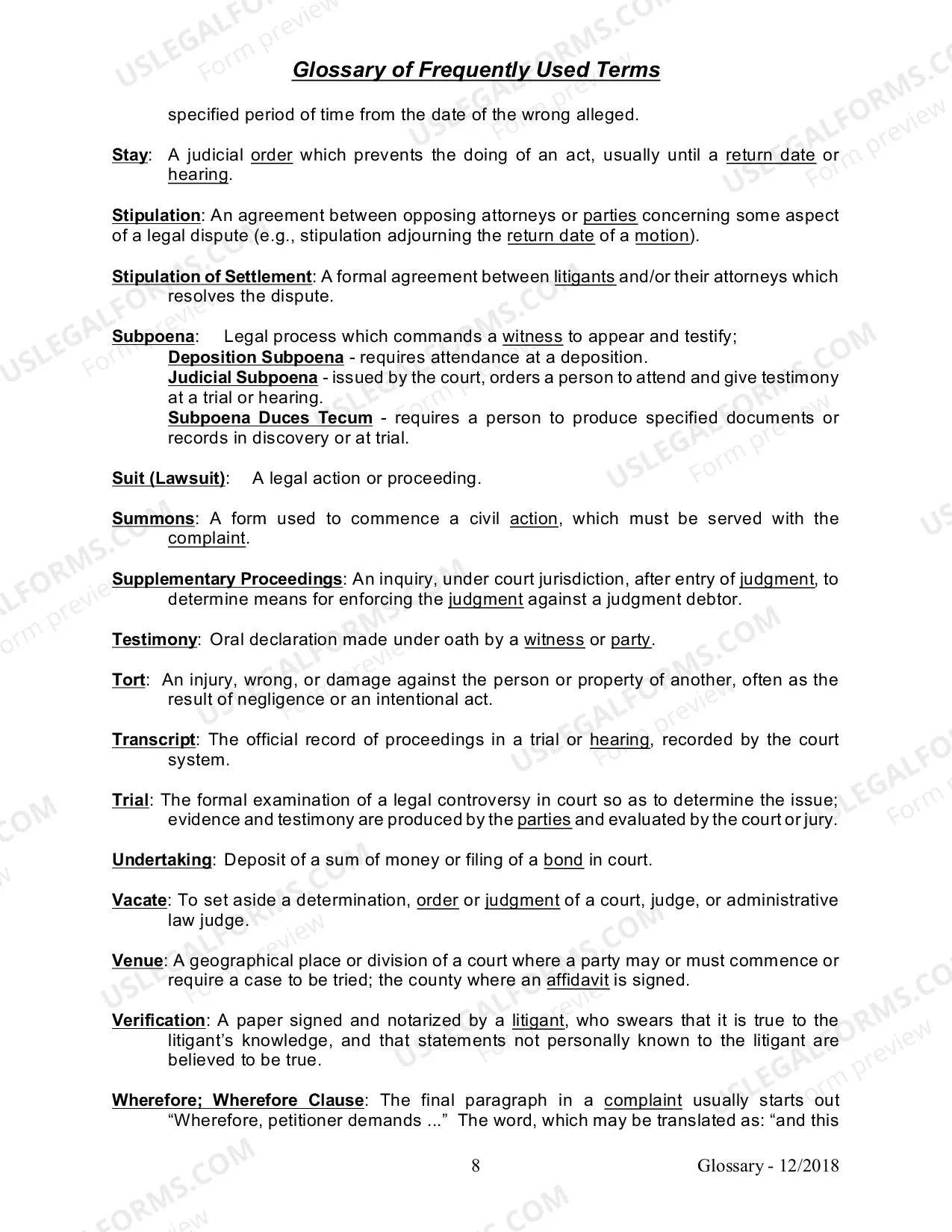 Preview Glossary