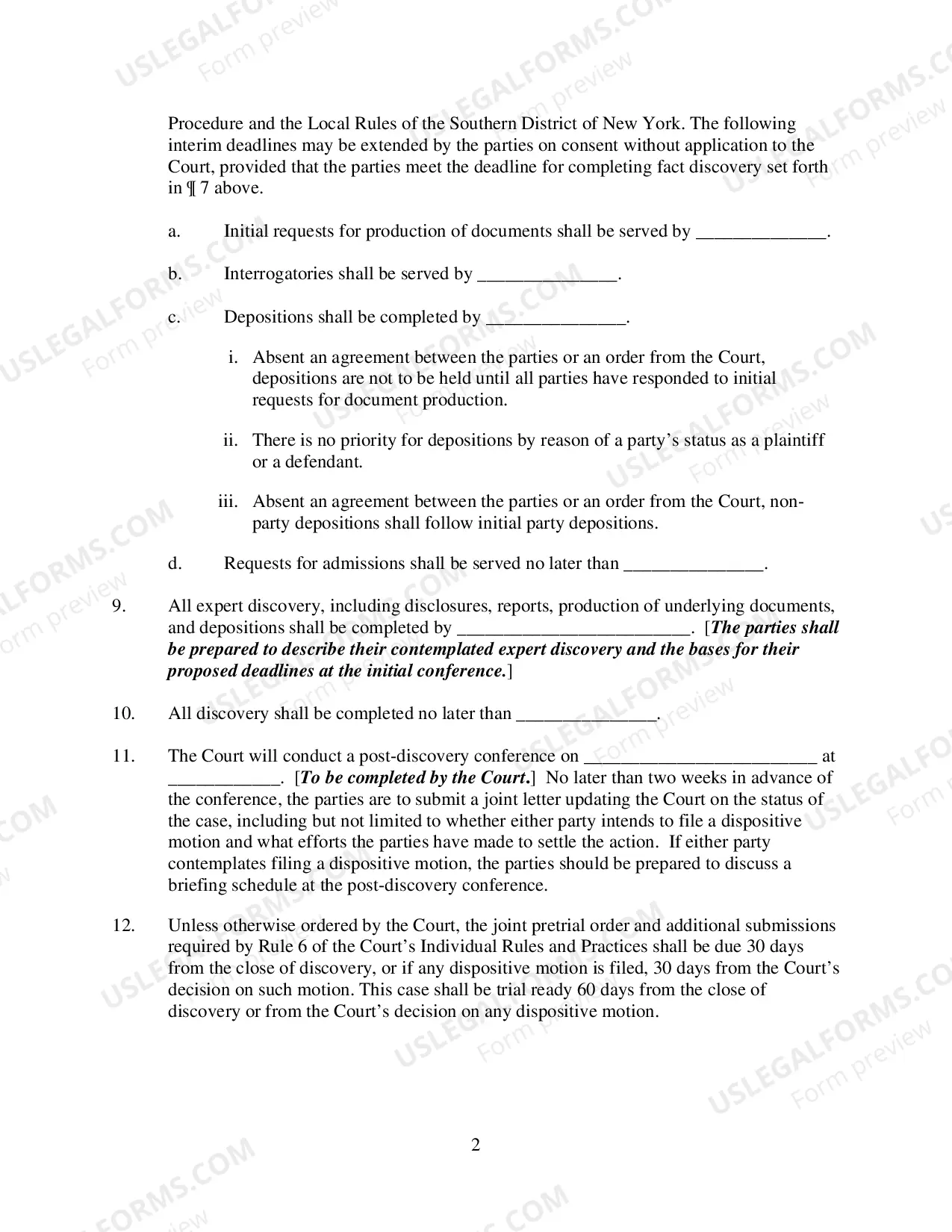 Preview Case Management Plan And Scheduling Order (Judge Broderick)