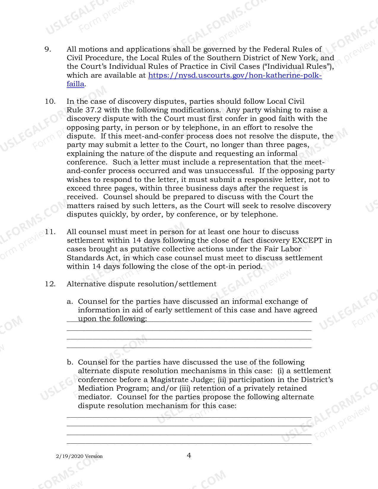 Preview Case Management Plan And Scheduling Order (Judge Failla)