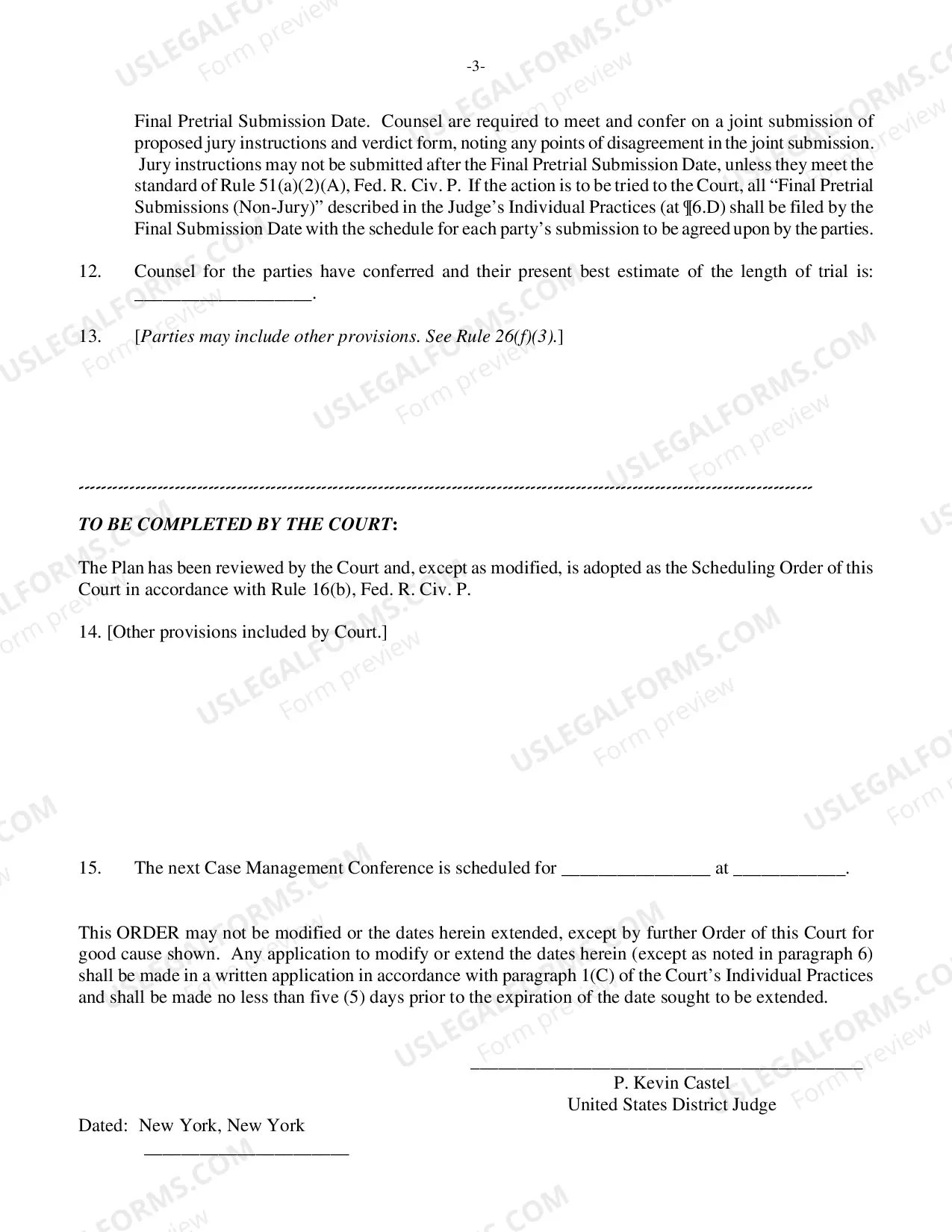 Preview Case Management Plan For Complex Cases And Scheduling Order (Judge Castel)