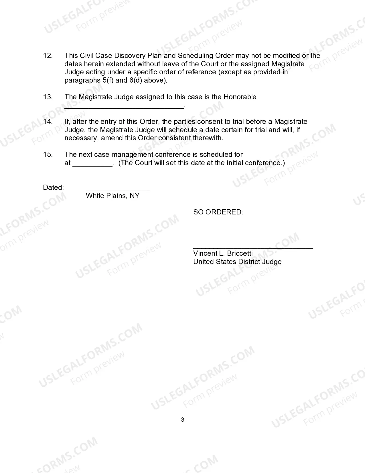 Preview Civil Case Discovery Plan And Scheduling Order (Judge Briccetti)