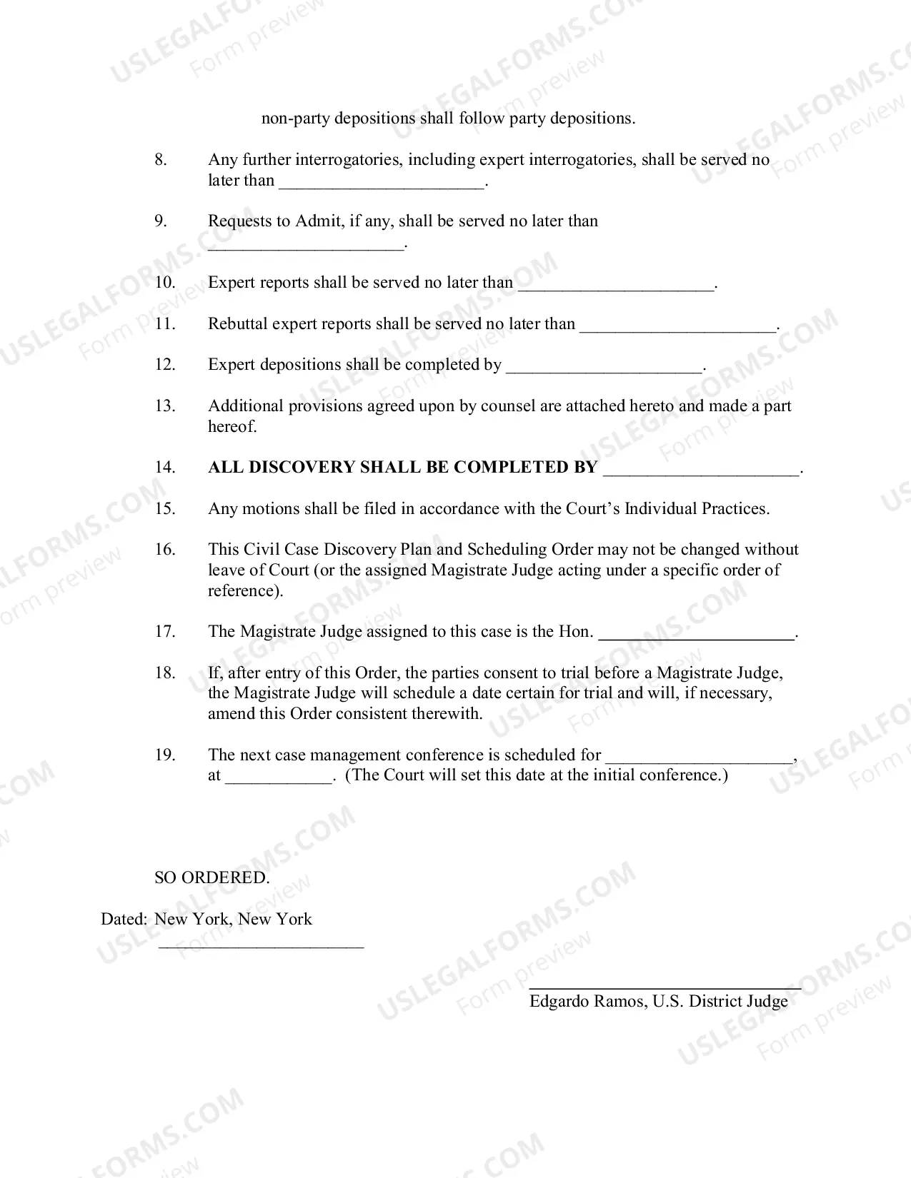 Preview Civil Case Discovery Plan And Scheduling Order (Judge Ramos)