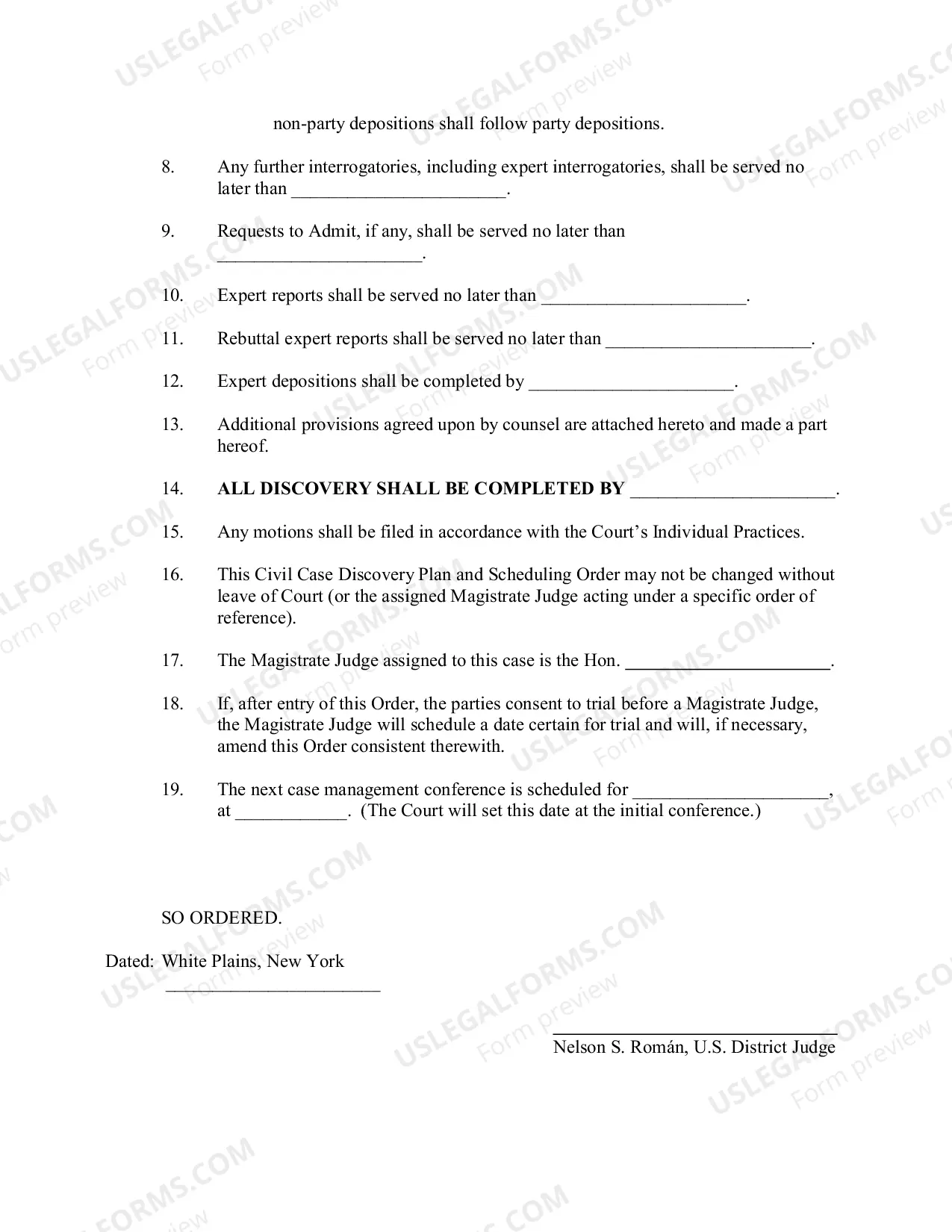 Preview Civil Case Discovery Plan And Scheduling Order (Judge Roman)