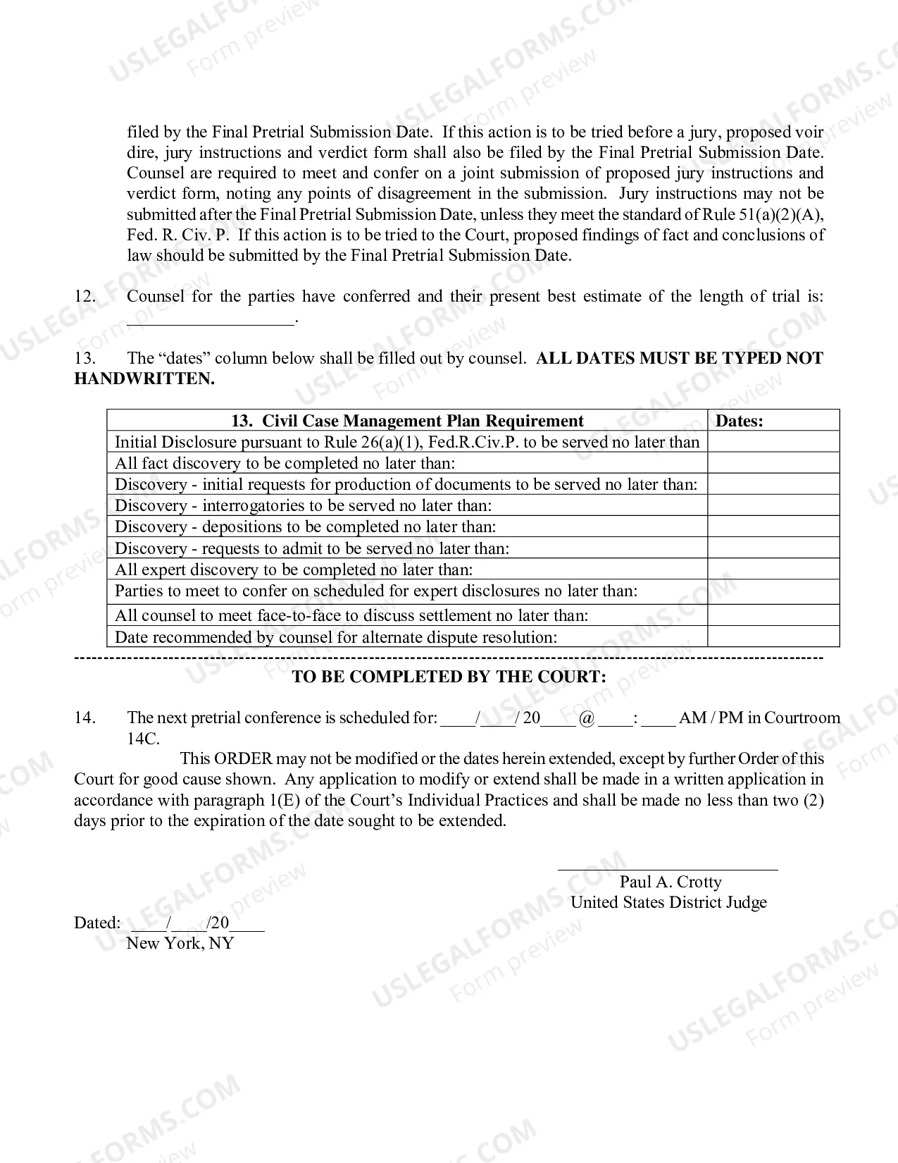 Preview Civil Case Management Plan And Scheduling Order (Judge Crotty)
