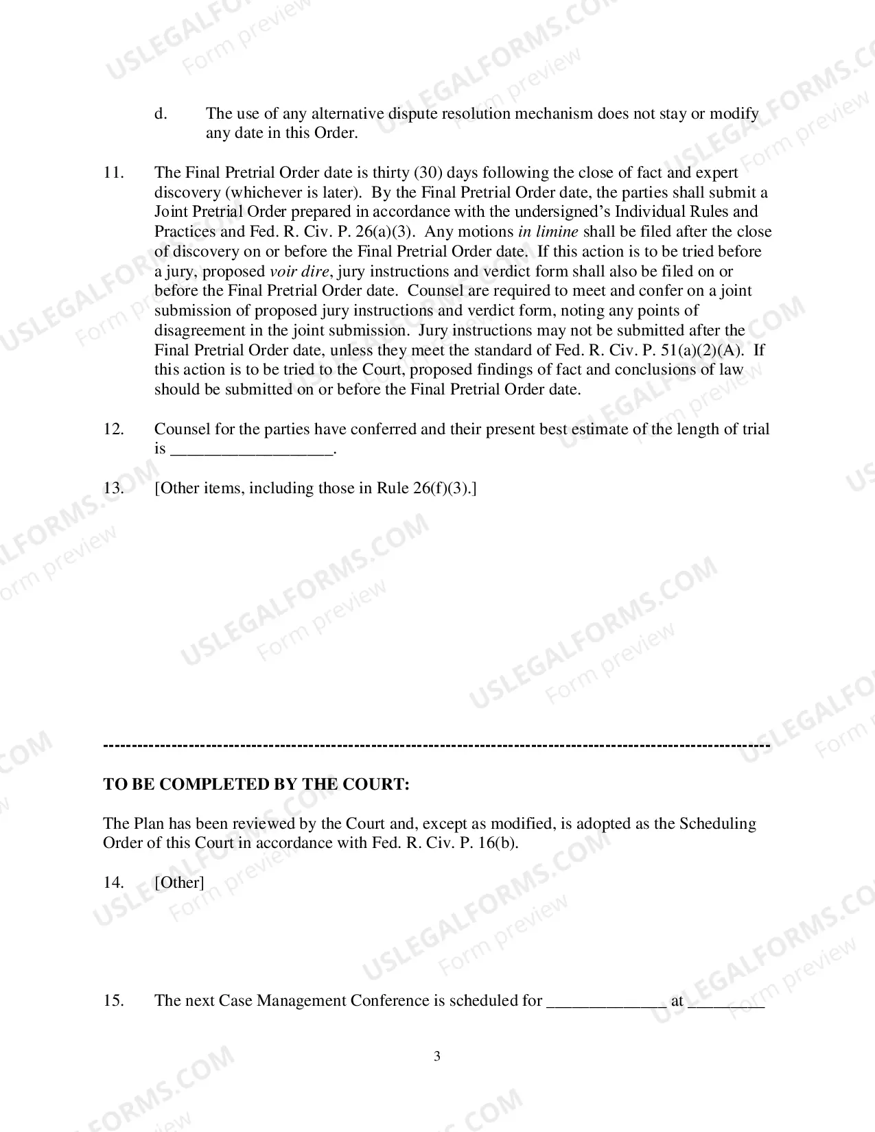 Preview Civil Case Management Plan And Scheduling Order (Judge Engelmayer)