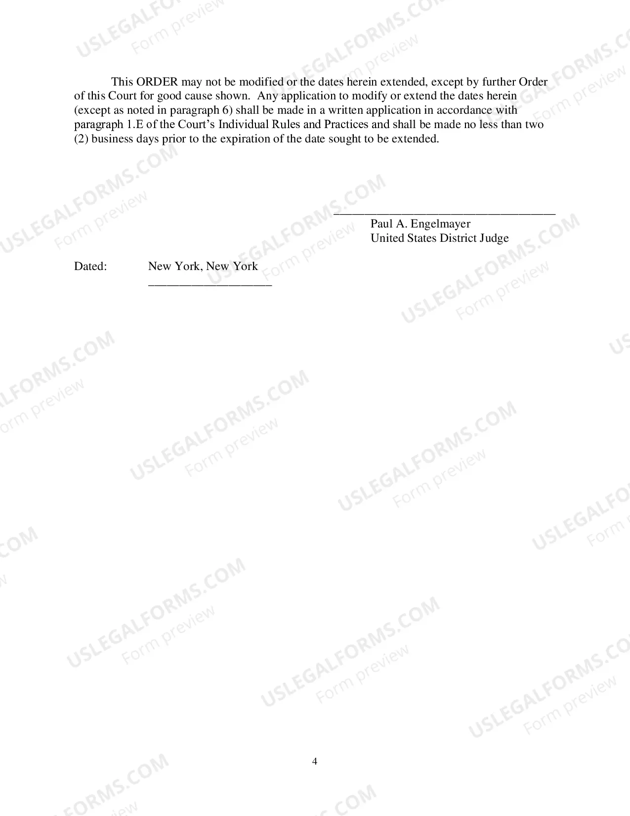 Preview Civil Case Management Plan And Scheduling Order (Judge Engelmayer)