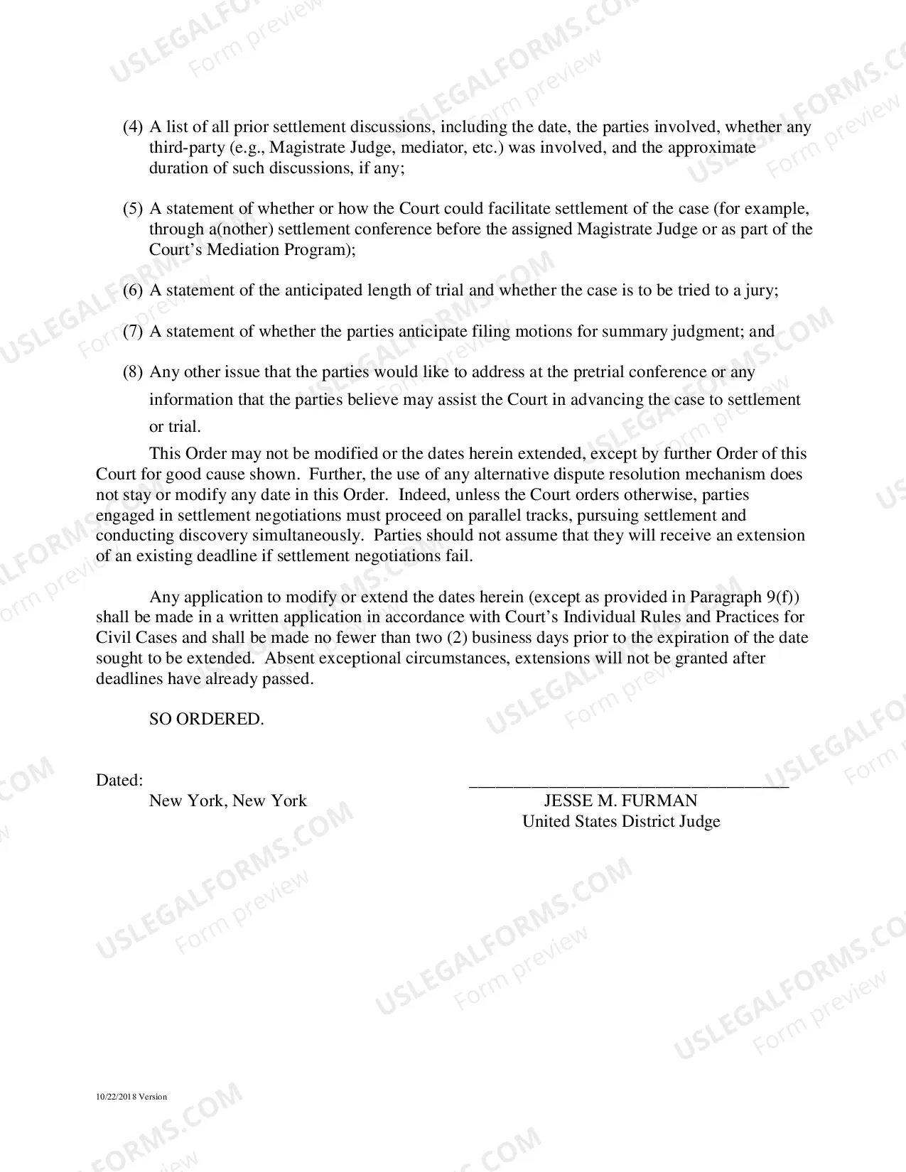Preview Civil Case Management Plan And Scheduling Order (Judge Furman)