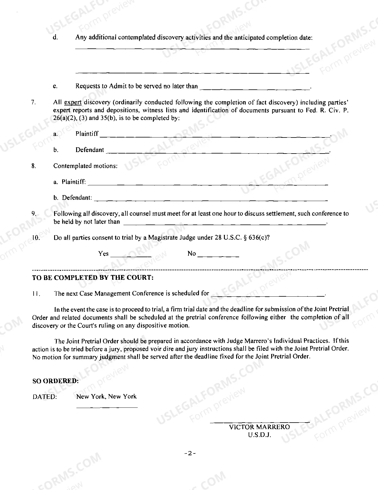 Preview Civil Case Management Plan And Scheduling Order (Judge Marrero)