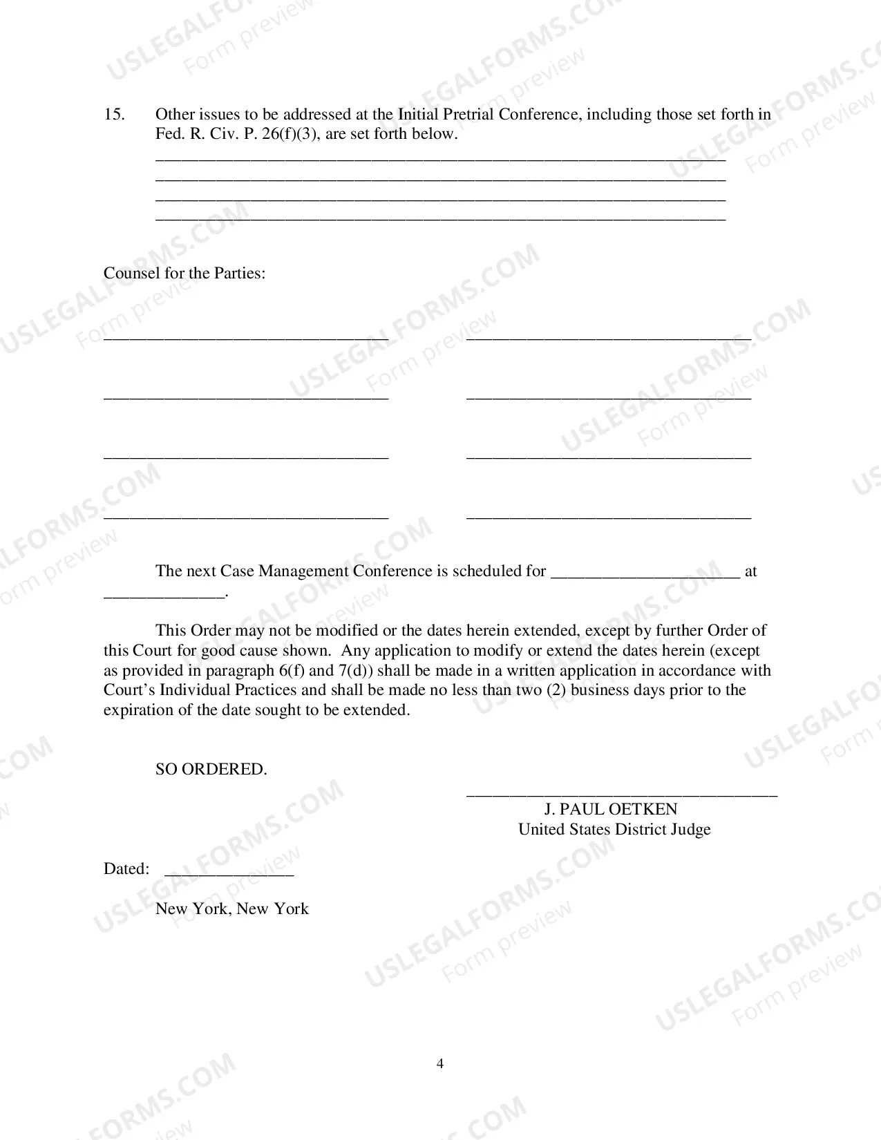 Preview Civil Case Management Plan And Scheduling Order (Judge Oetken)