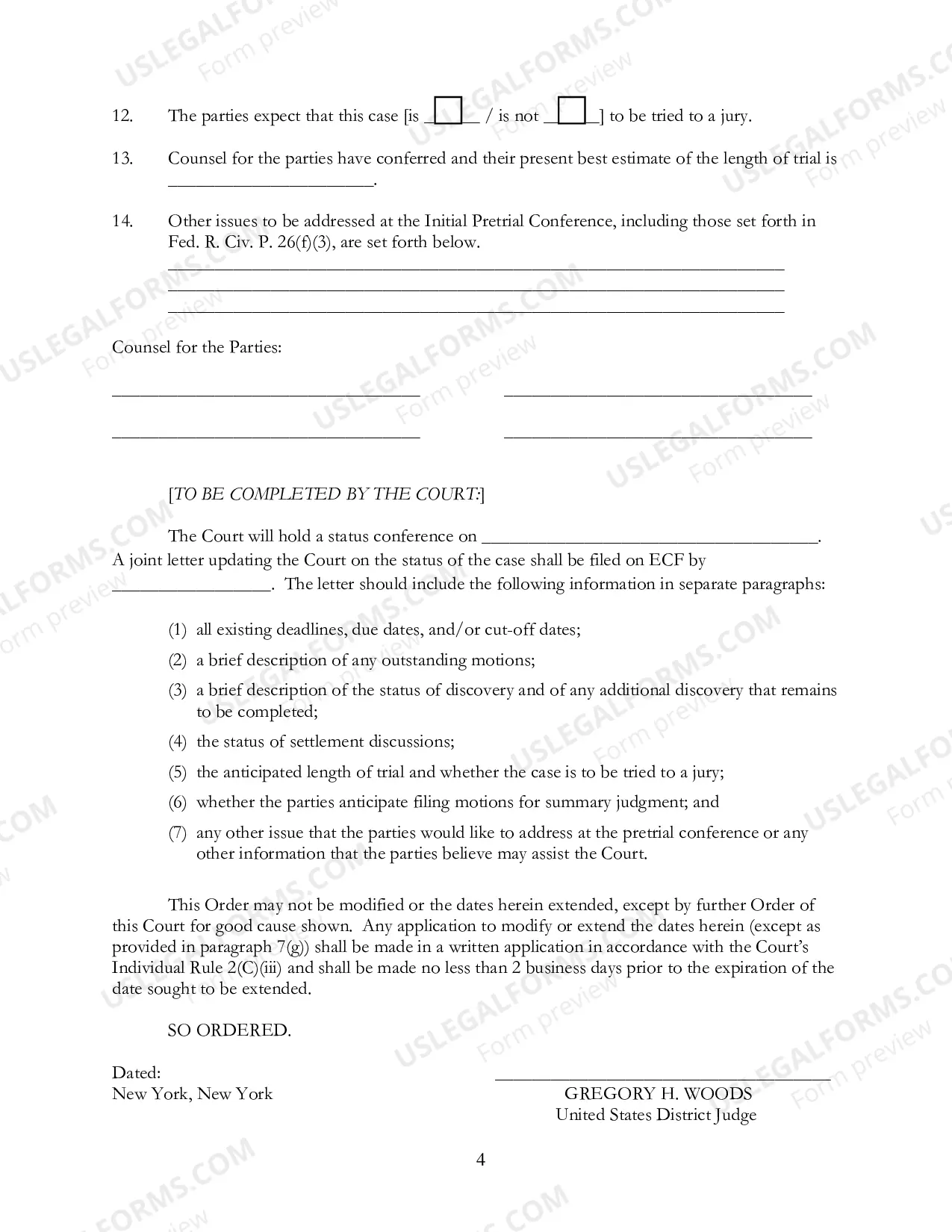 Preview Civil Case Management Plan And Scheduling Order (Judge Woods)