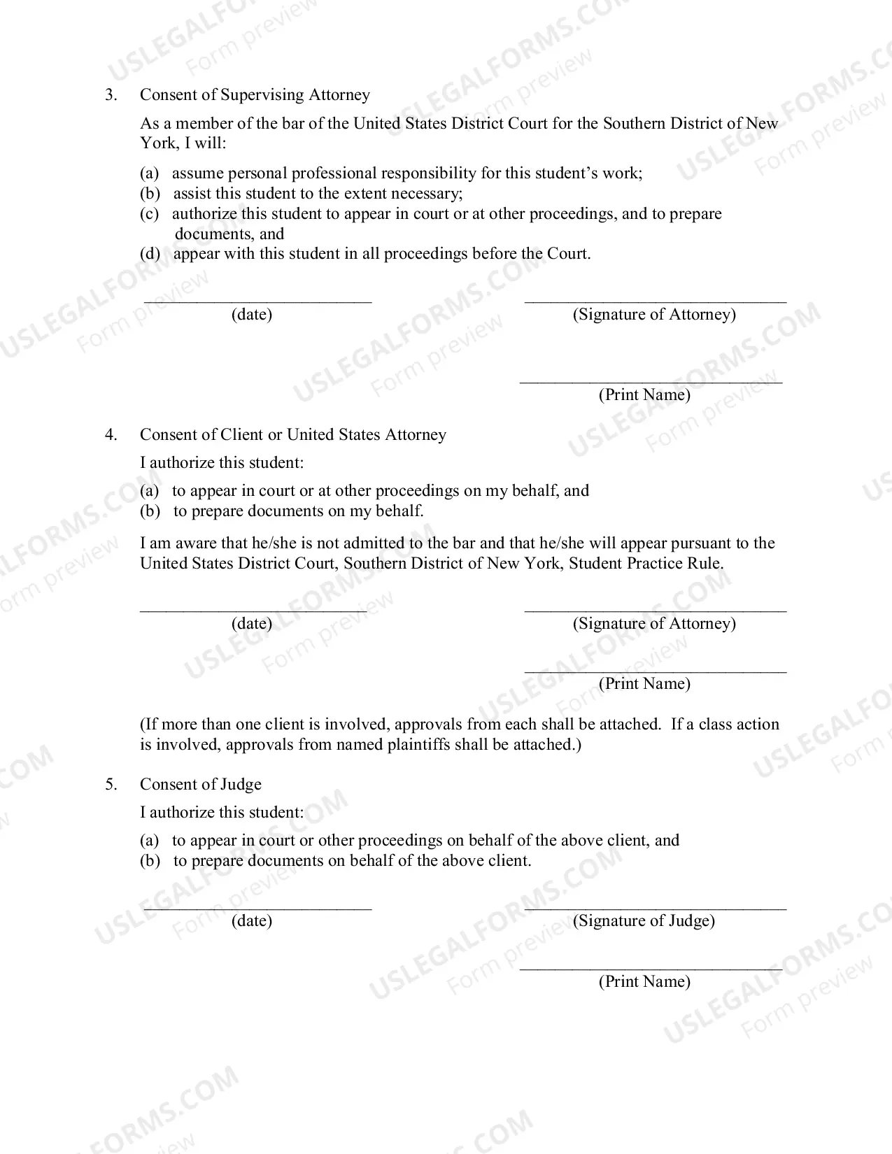 Preview Law Student Intern Appearance Form