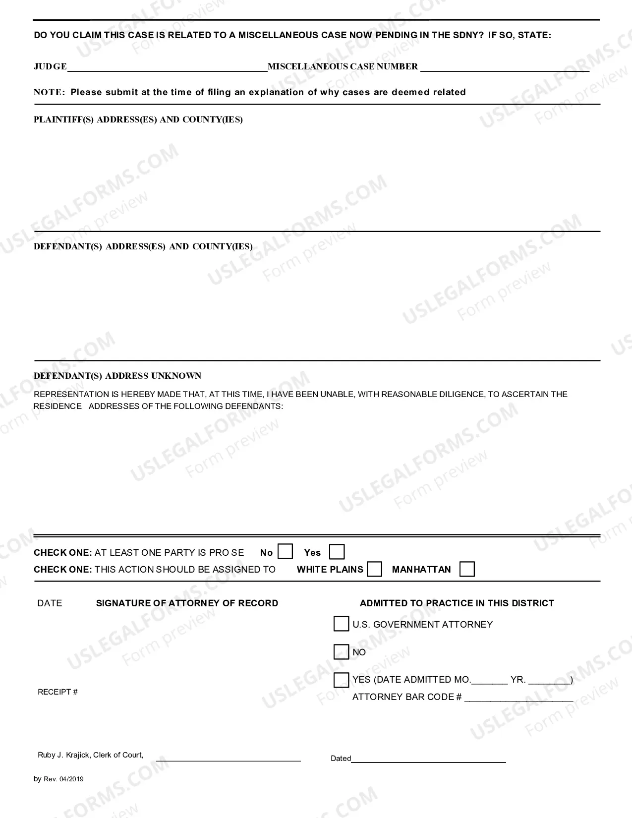Preview Miscellaneous Case Cover Sheet