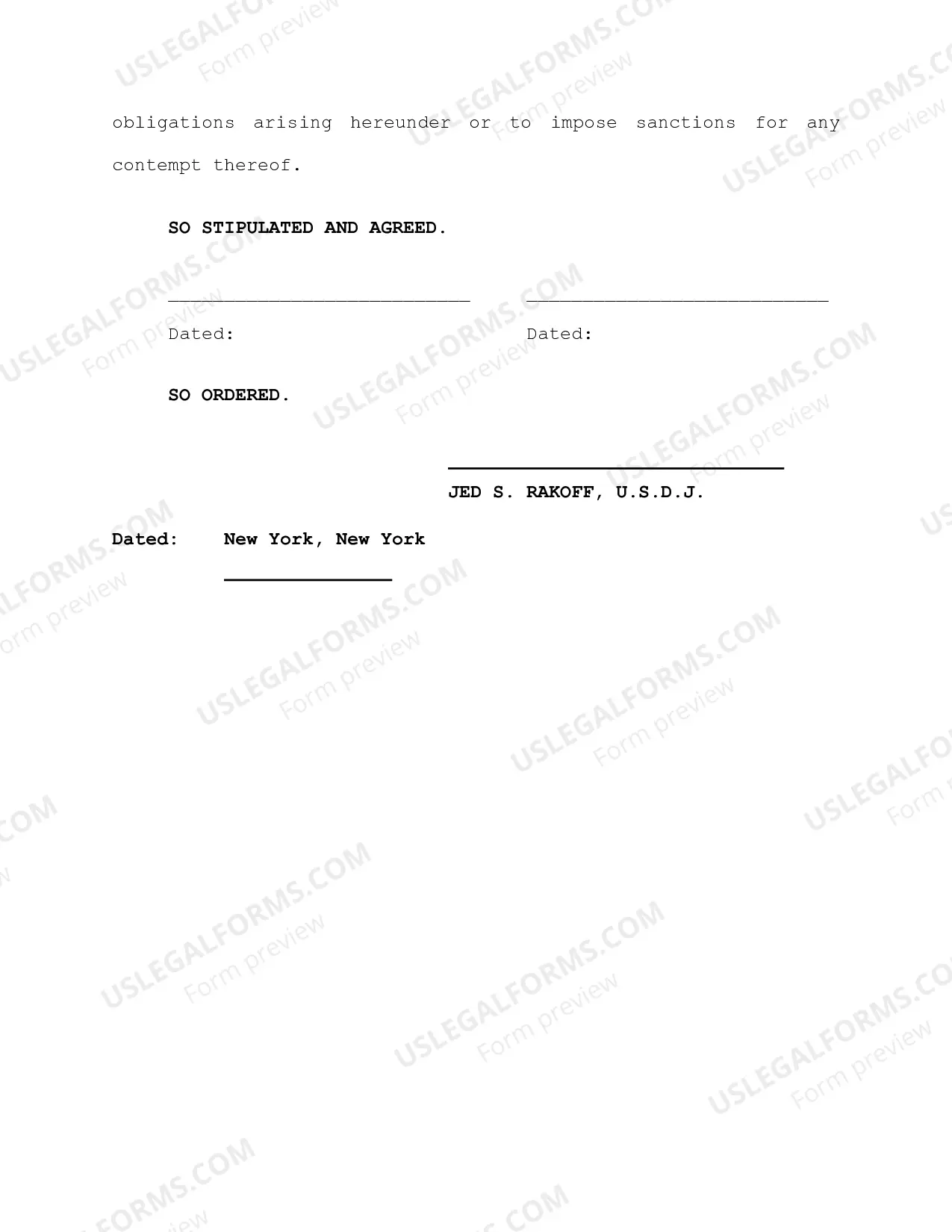 Preview Protective Order And Non-Disclosure Agreement (Judge Rakoff)
