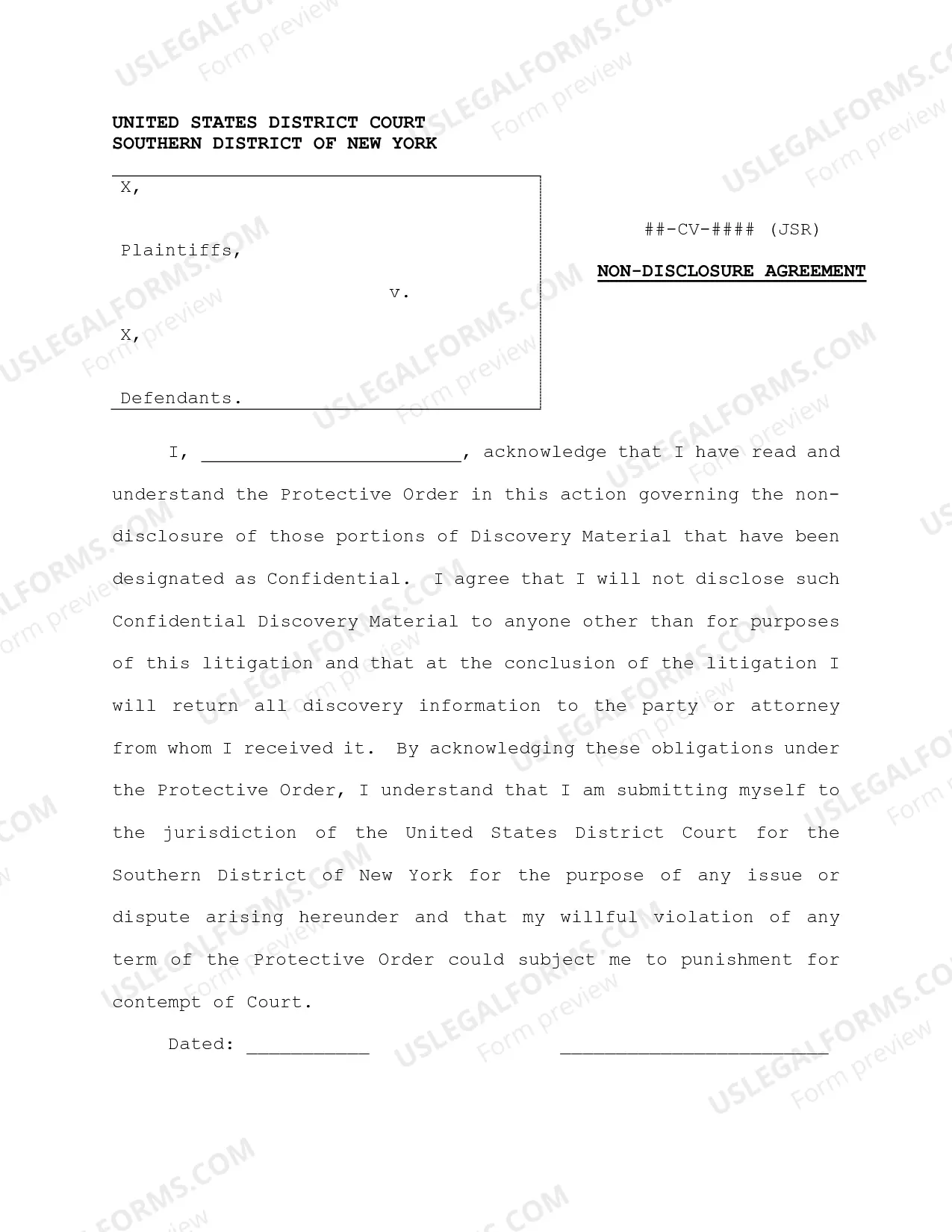 Preview Protective Order And Non-Disclosure Agreement (Judge Rakoff)