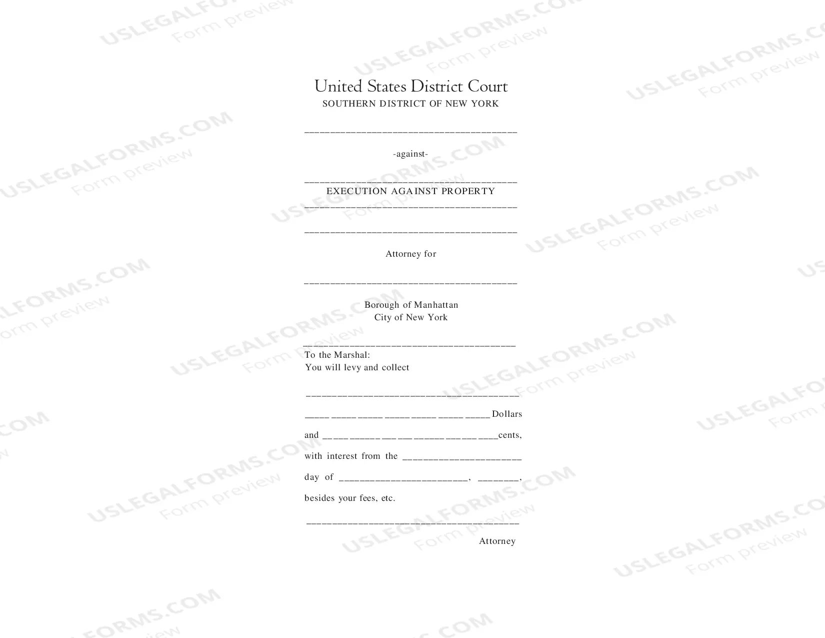 Preview Writ of Execution Against Property