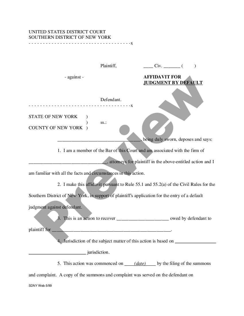 Kings New York Affidavit for Judgment by Default | US Legal Forms