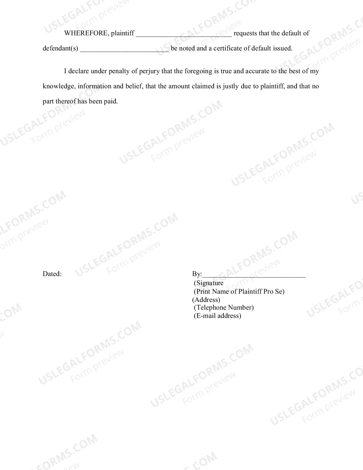 Preview Affirmation In Support of Request For Certificate of Default