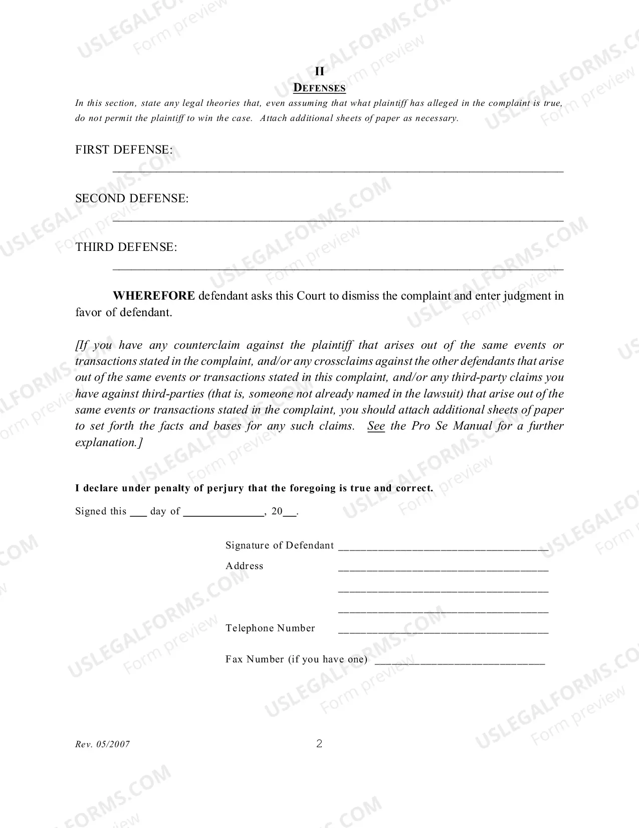 Preview Answer and Notice of Appearance