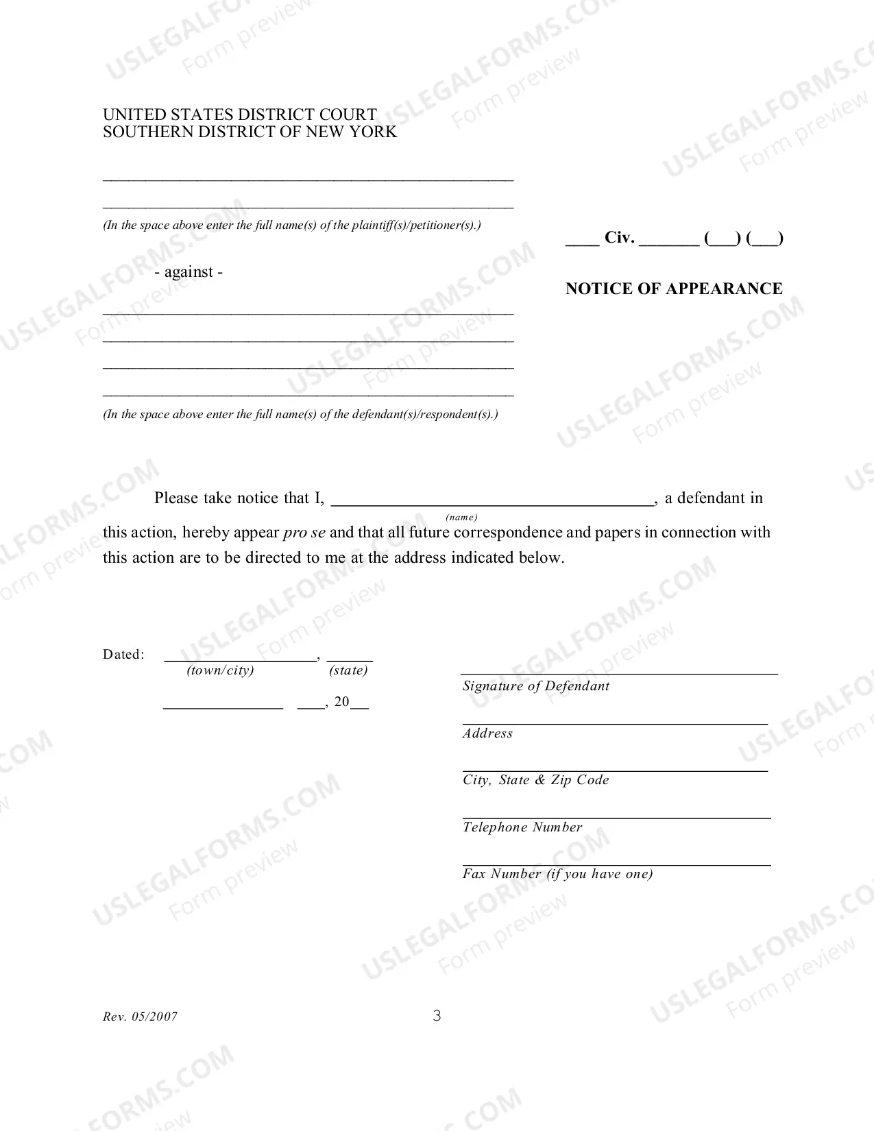 Preview Answer and Notice of Appearance