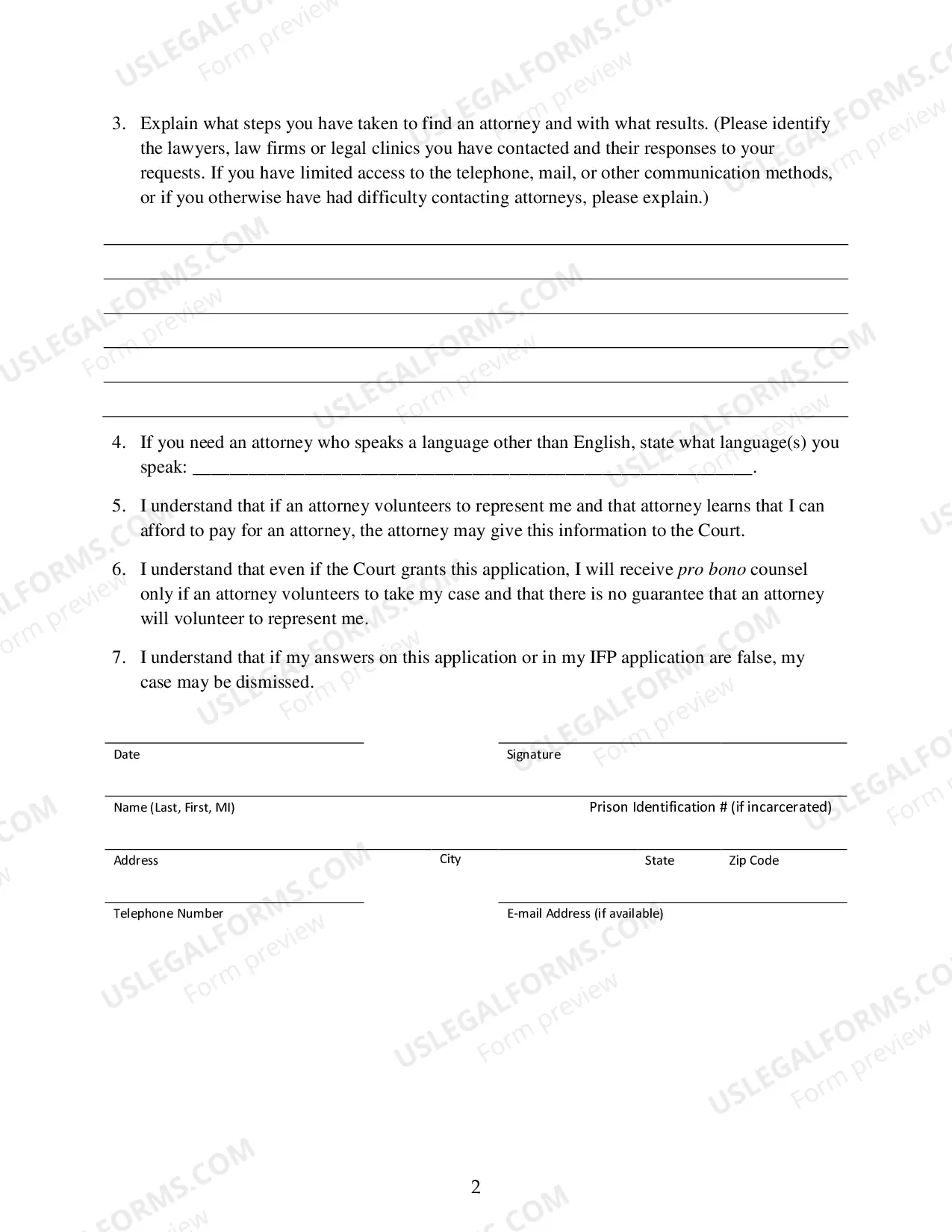 Preview Application for the Court to Request Pro Bono Counsel