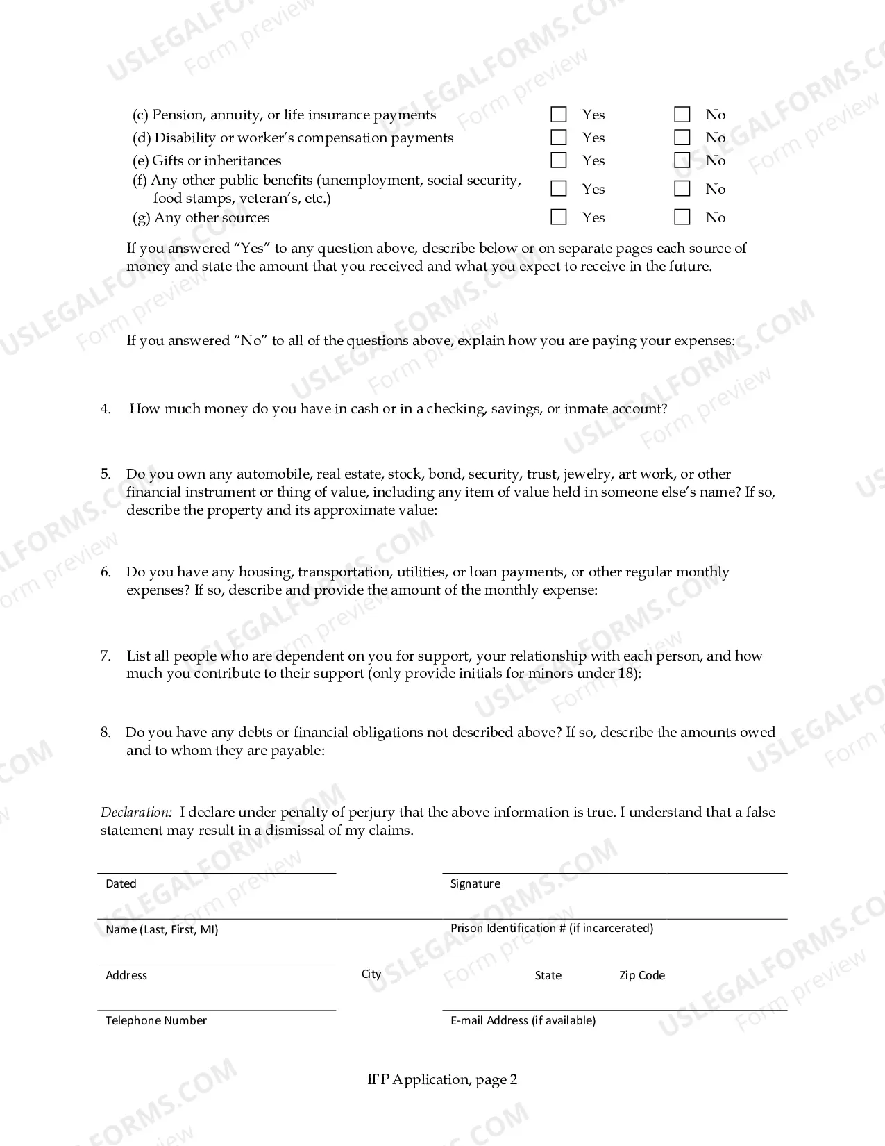 Preview Application to Proceed Without Prepaying Fees or Costs (IFP Application)