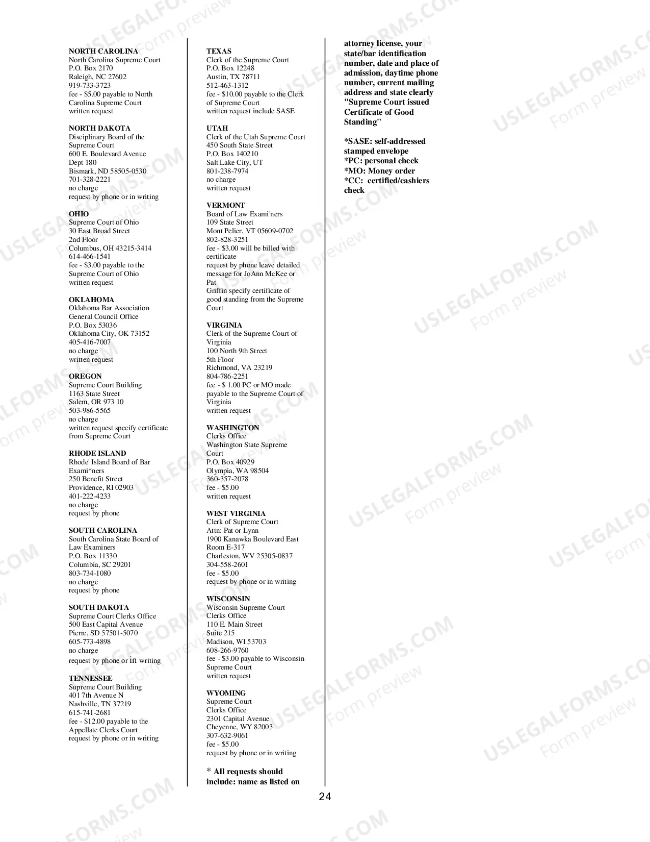 Preview Certificate of Good Standing Contact List