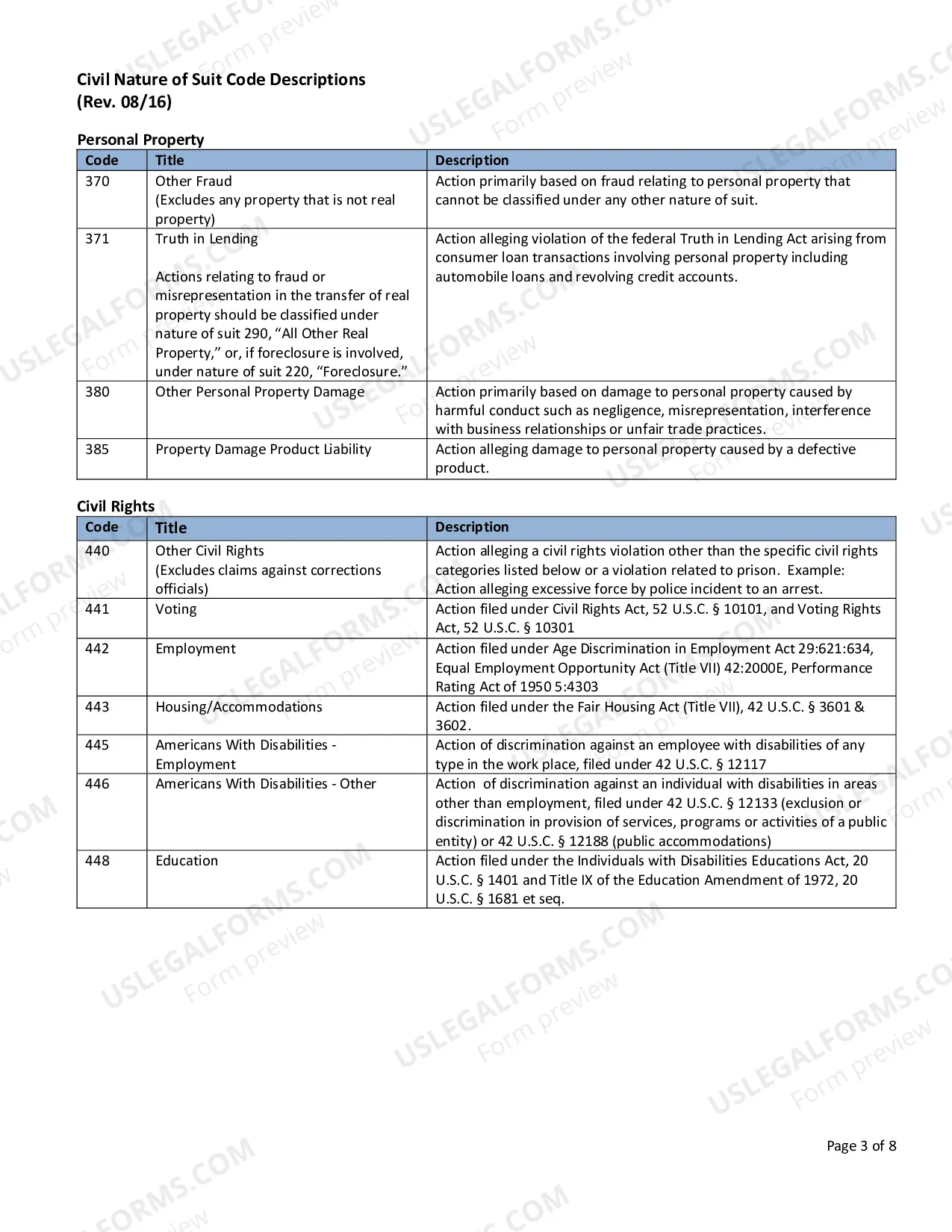Preview Civil Nature of Suit Code Descriptions