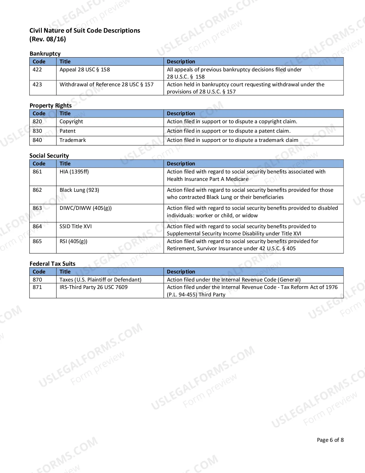 Preview Civil Nature of Suit Code Descriptions