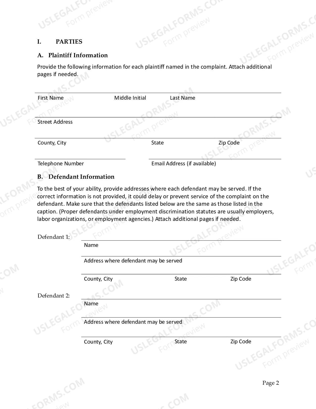 Preview Complaint - Employment Discrimination