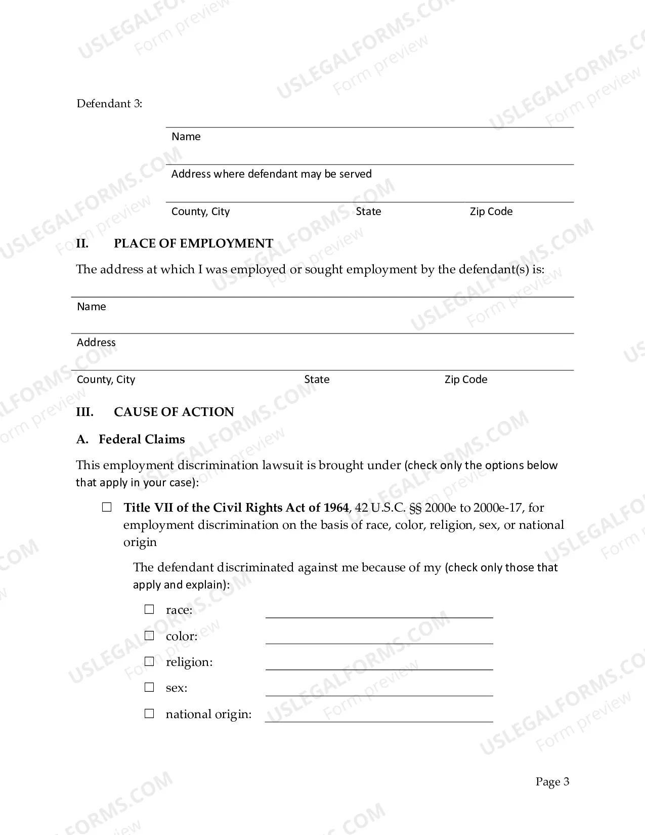 Preview Complaint - Employment Discrimination