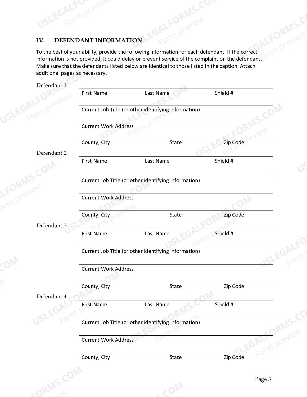 Preview Complaint - Prisoner Civil Rights, 42 USC 1983