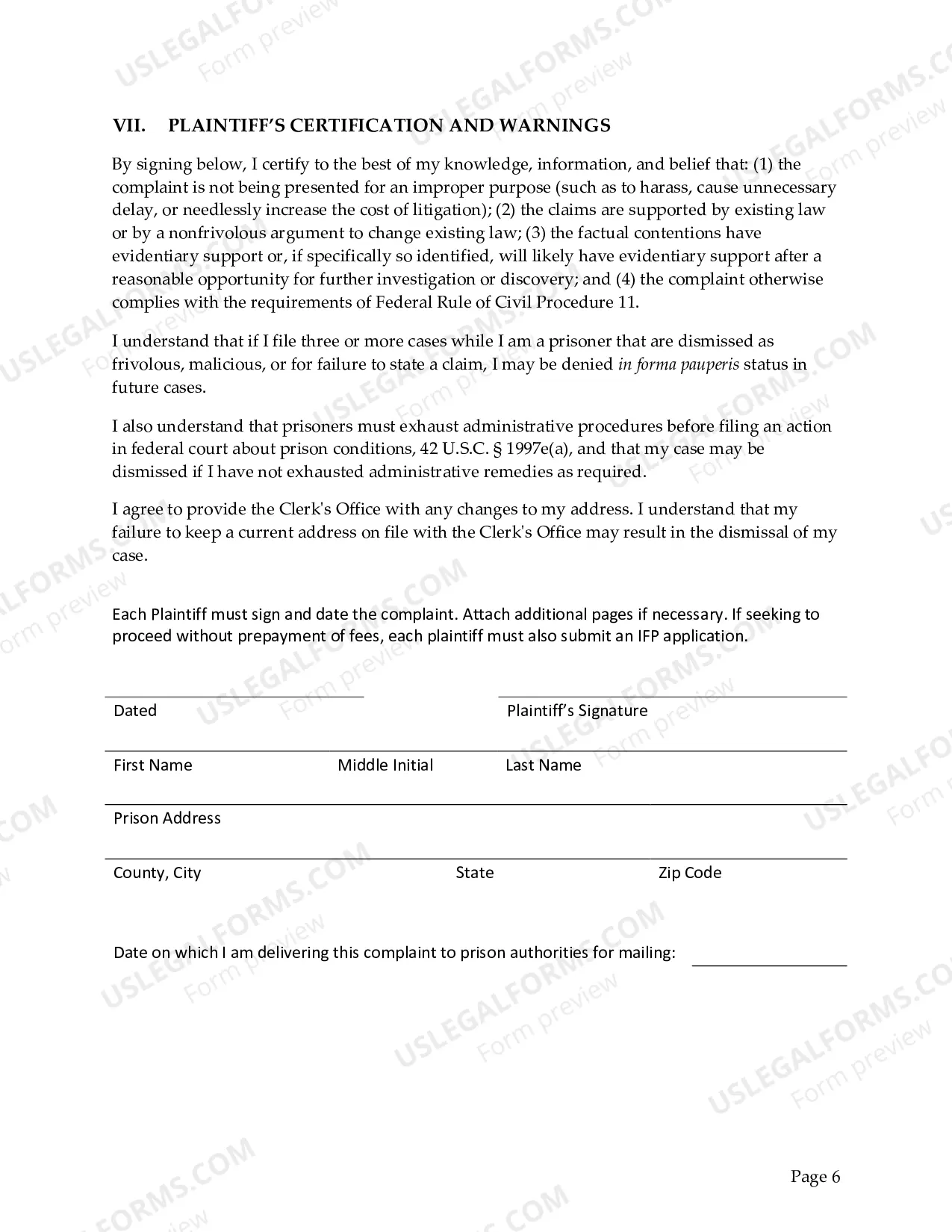 Preview Complaint - Prisoner Civil Rights, 42 USC 1983