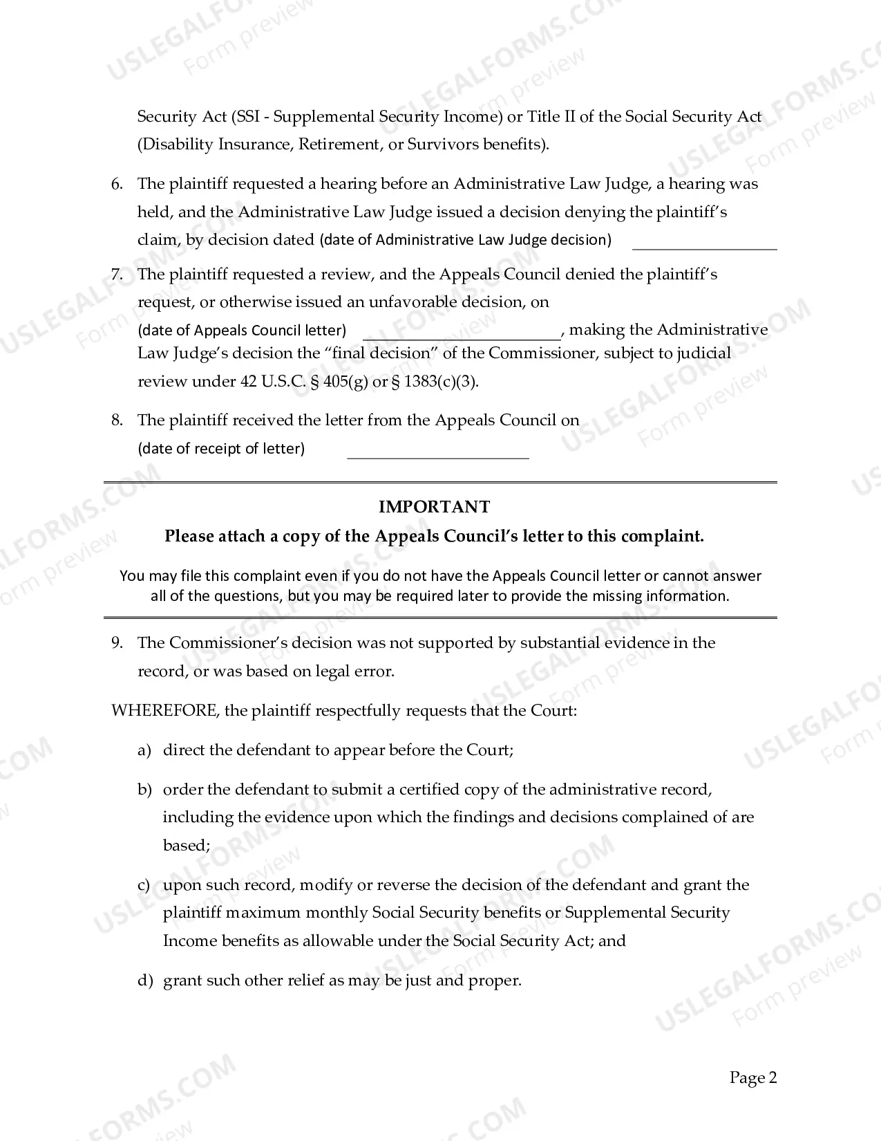 Preview Complaint - Social Security