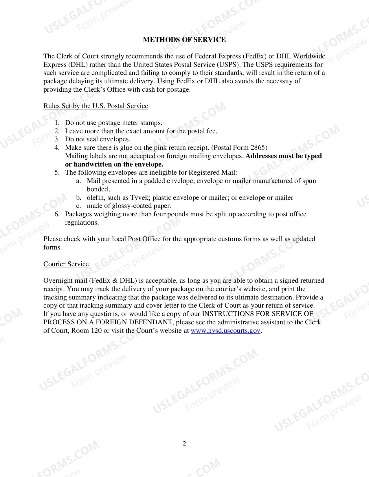 Preview Foreign Mailing Instructions