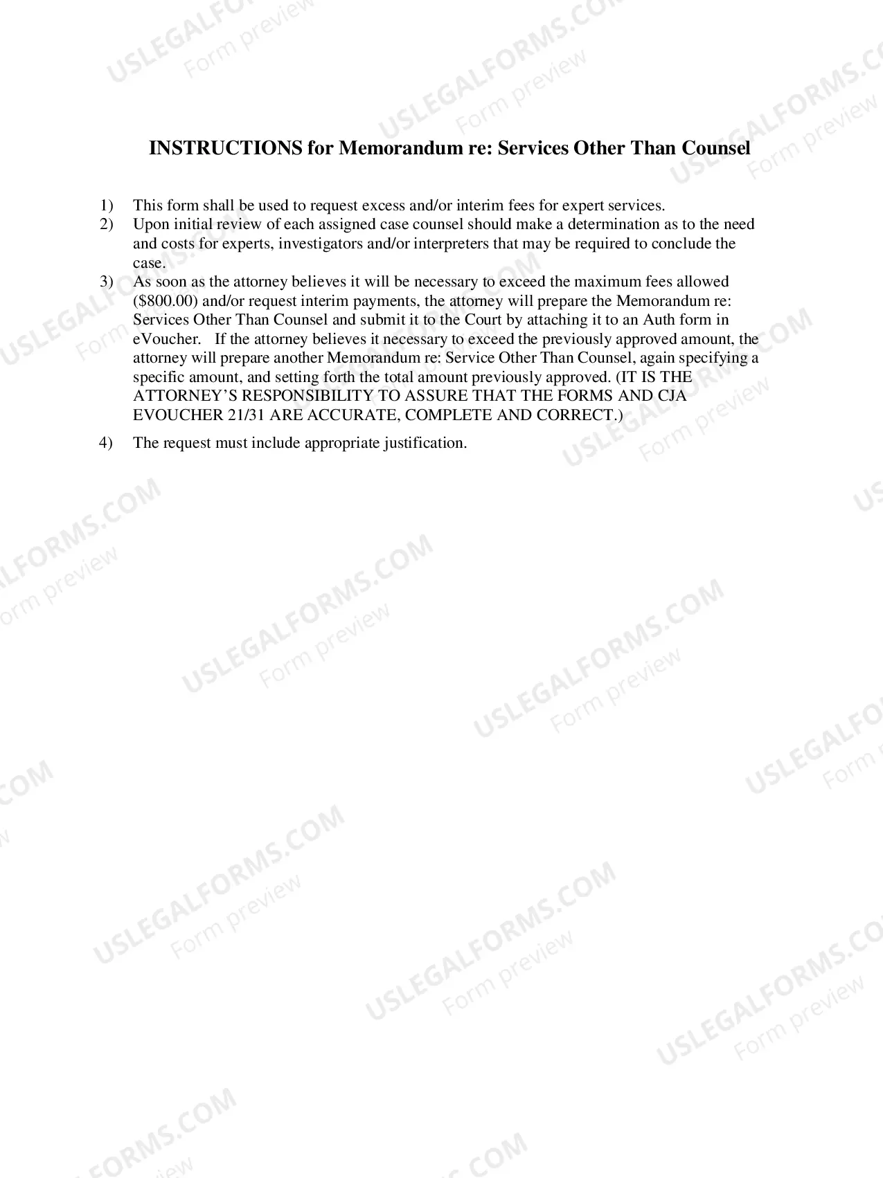 Preview Memorandum re Services Other Than Counsel