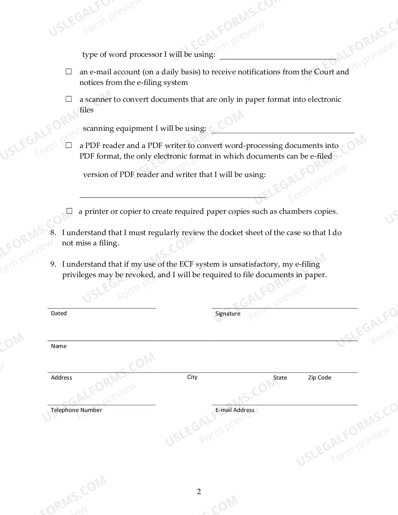 Preview Motion for Permission for Electronic Case Filing (for pro se cases)