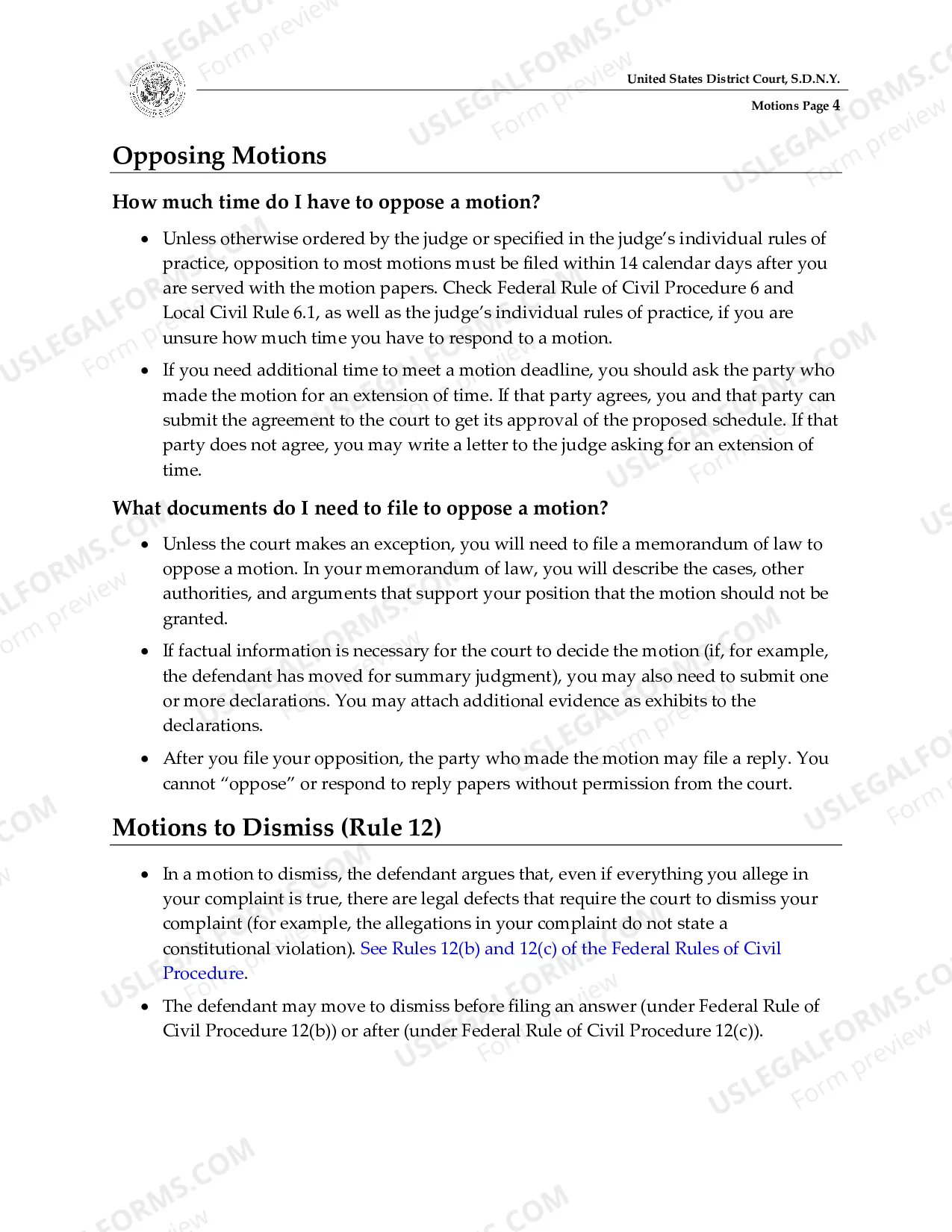 Preview Motions Guide for Pro Se Litigants