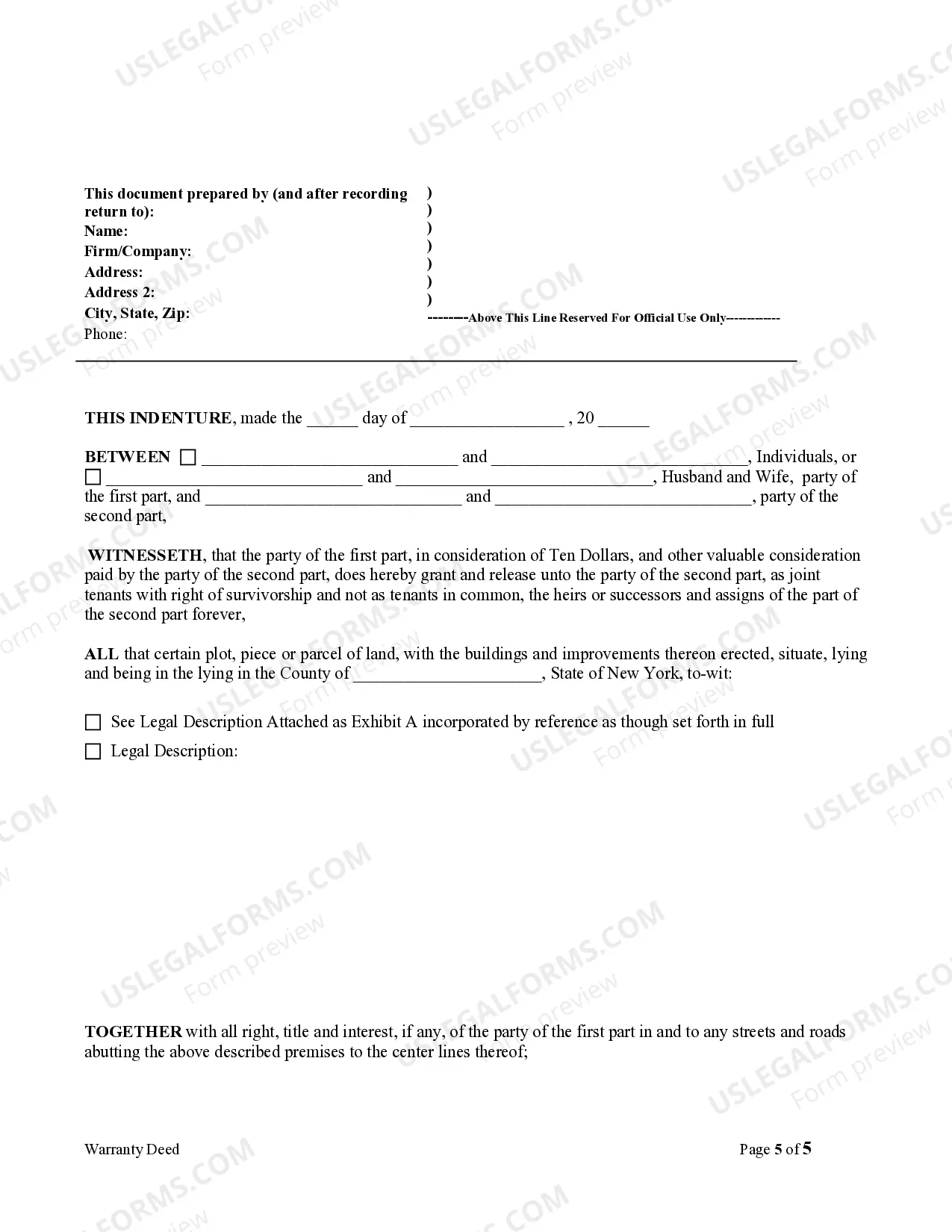 Preview Warranty Deed for Husband and Wife Converting Property from Tenants in Common to Joint Tenancy