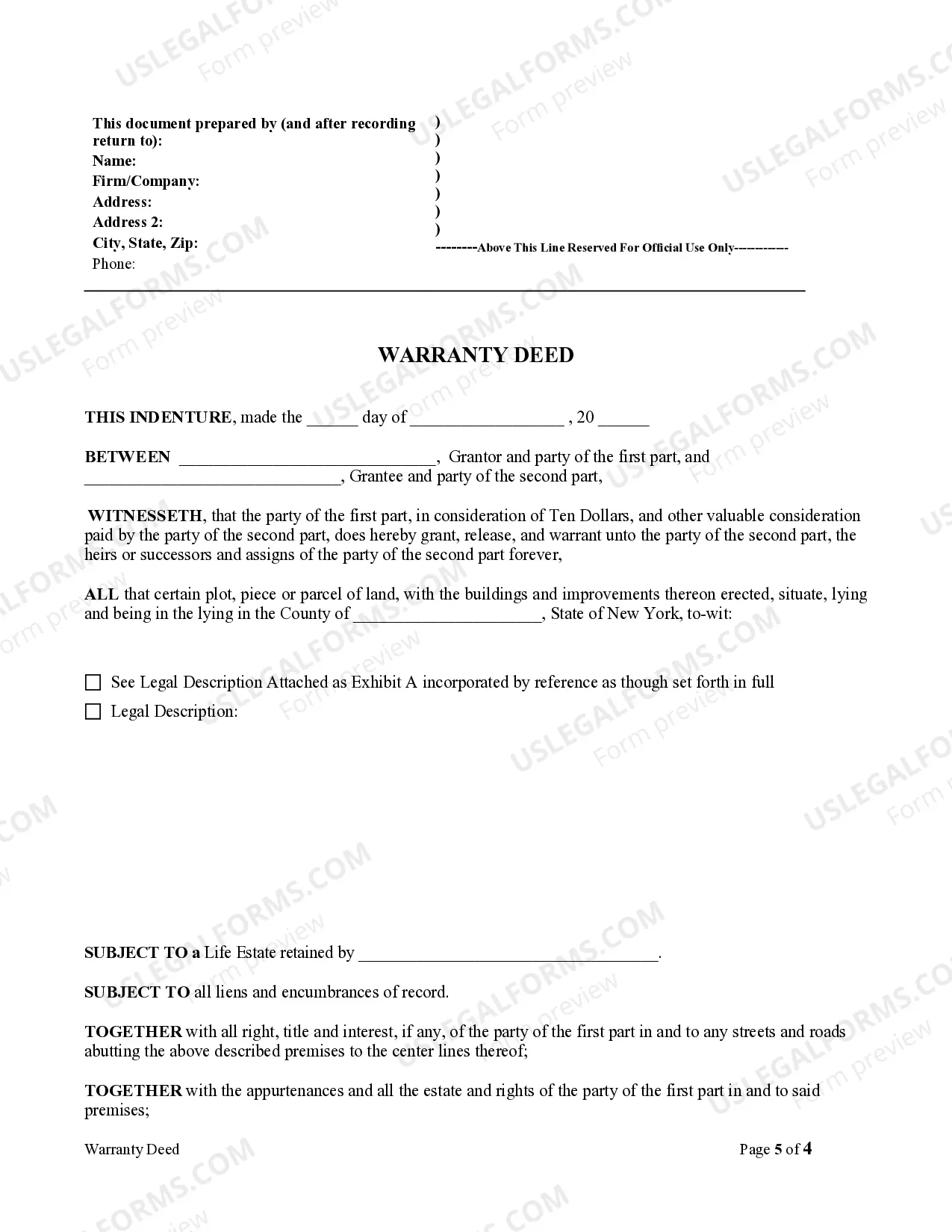 Preview Warranty Deed for Parents to Child with Reservation of Life Estate