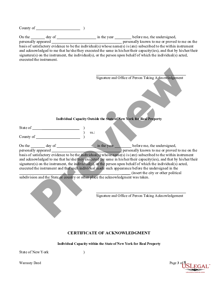 New York Warranty Deed For Separate Or Joint Property To Joint Tenancy 