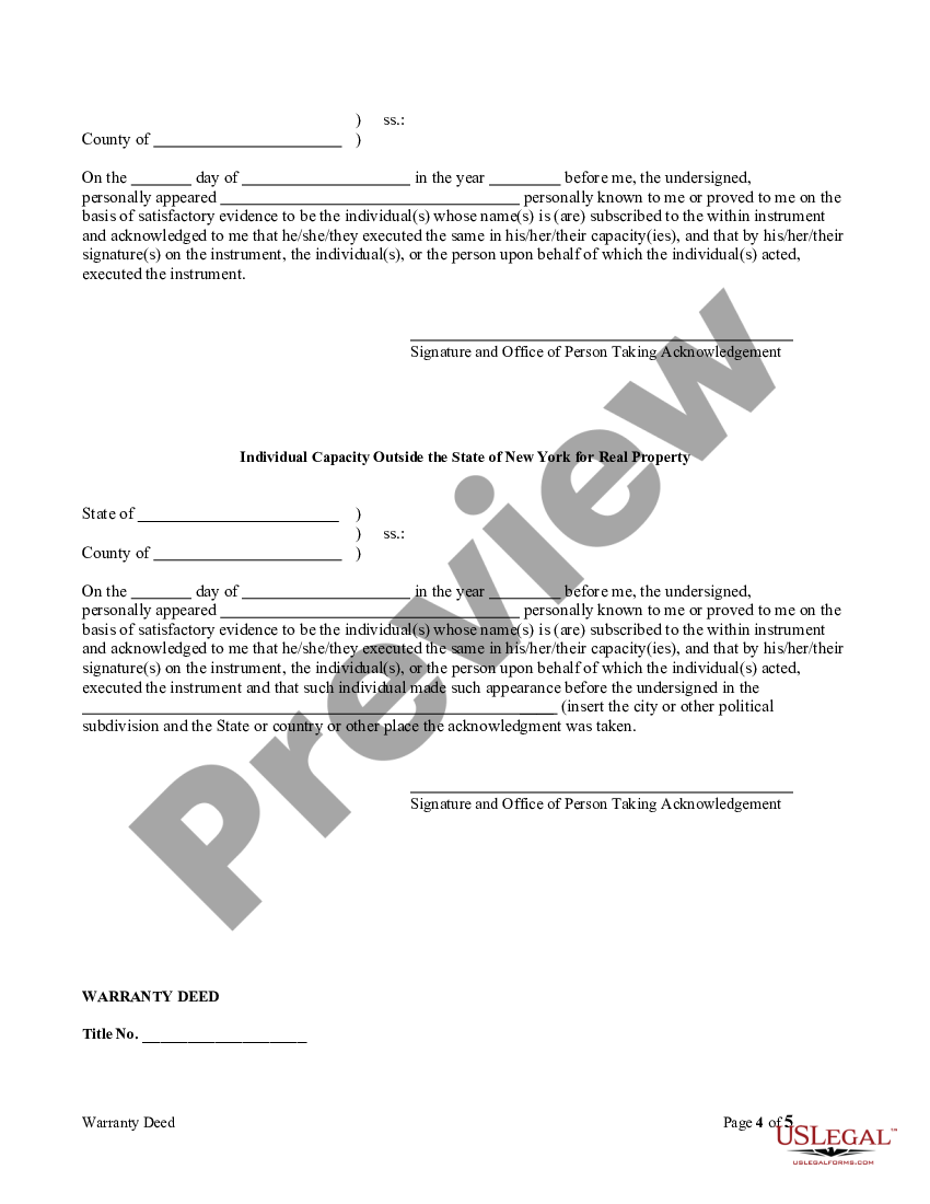 New York Warranty Deed for Separate or Joint Property to Joint Tenancy ...