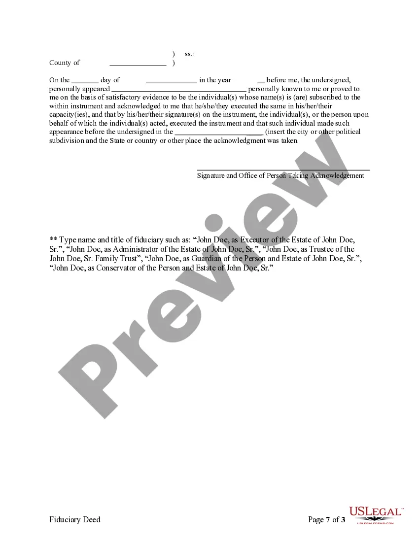 Preview Fiduciary Deed for use by Executors, Trustees, Trustors, Administrators and other Fiduciaries