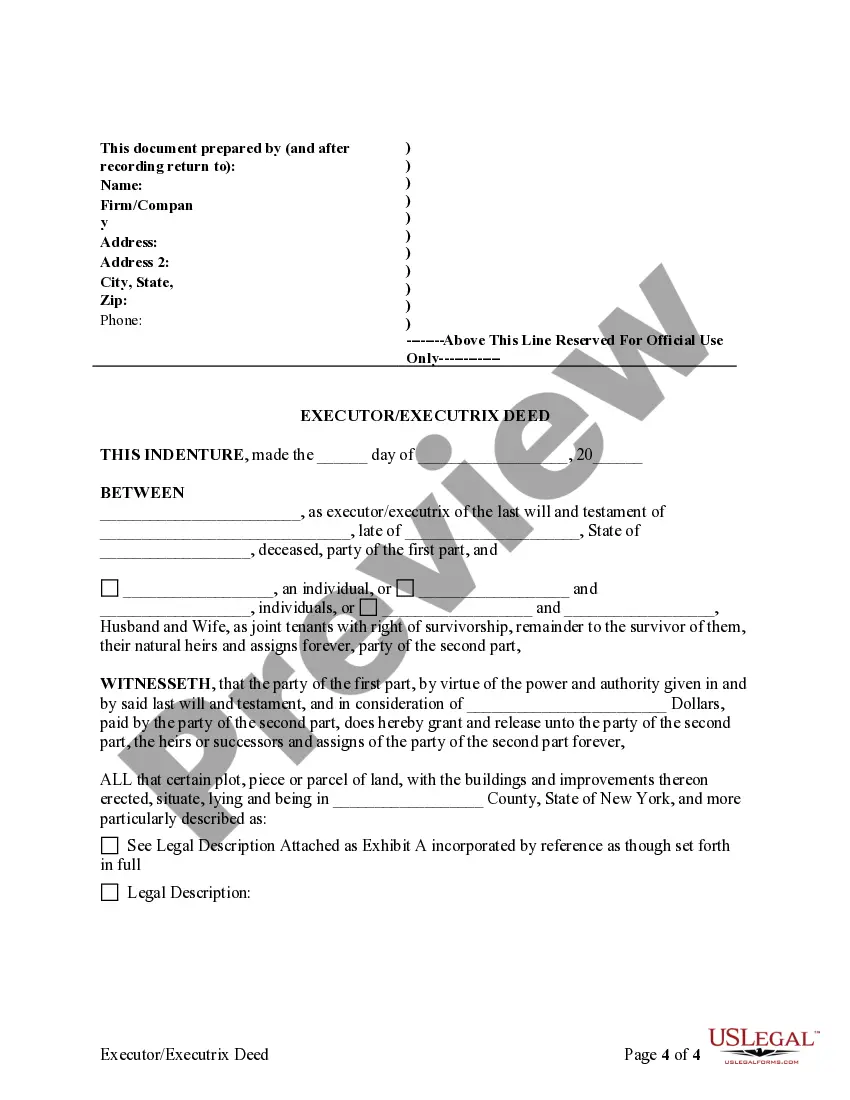 Get Warranty Deed For Use by an Executor - Executrix Preview Warranty Deed For Use by an Executor - Executrix