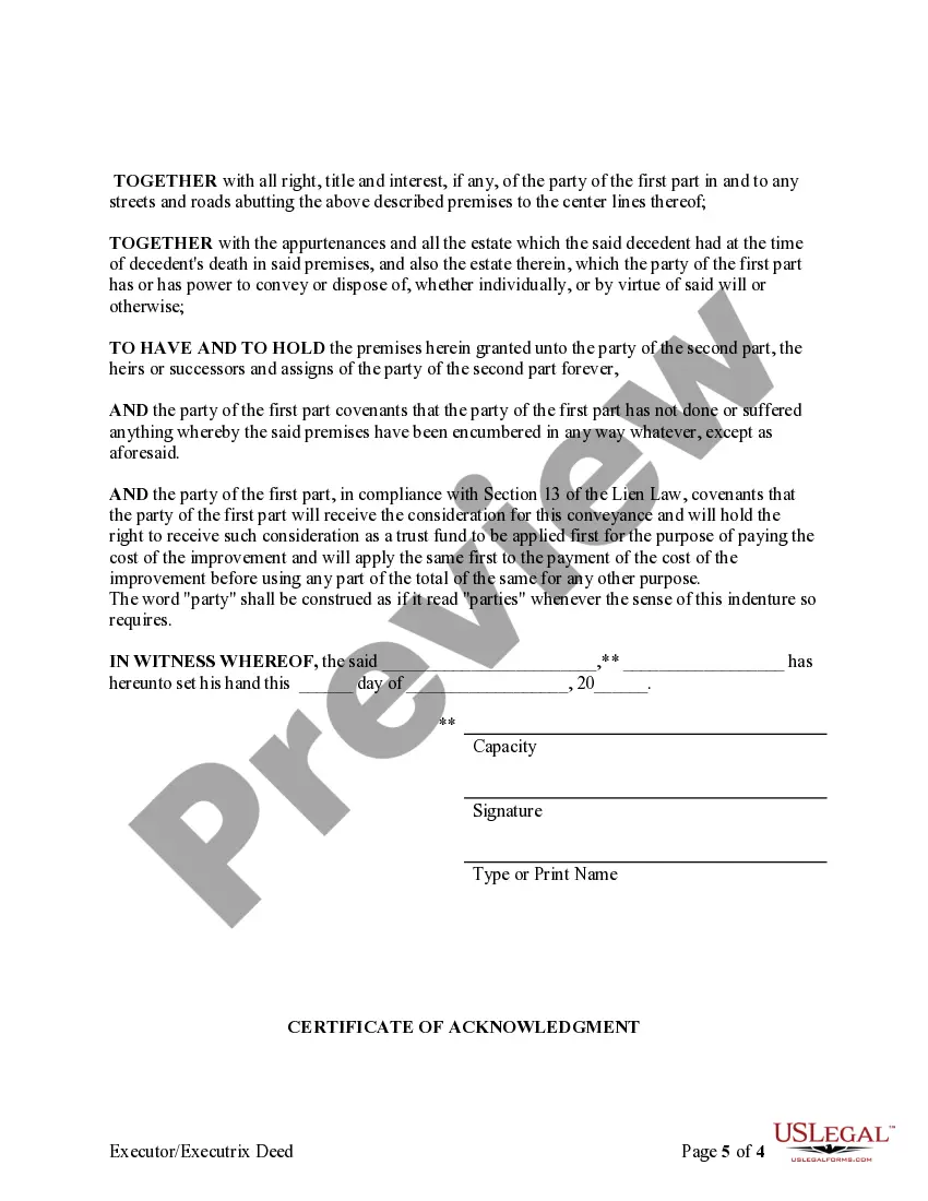 Get Warranty Deed For Use by an Executor - Executrix Preview Warranty Deed For Use by an Executor - Executrix