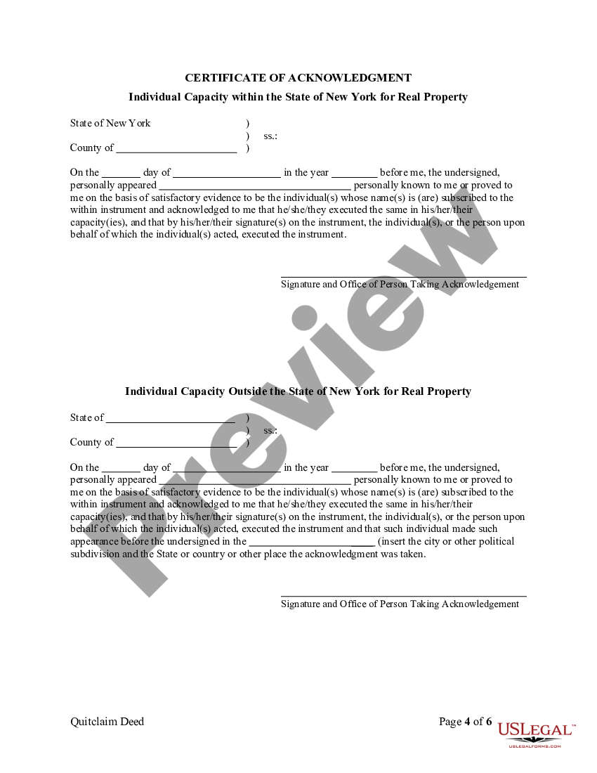 New York Quitclaim Deed for Three Individuals to Two Individuals as ...