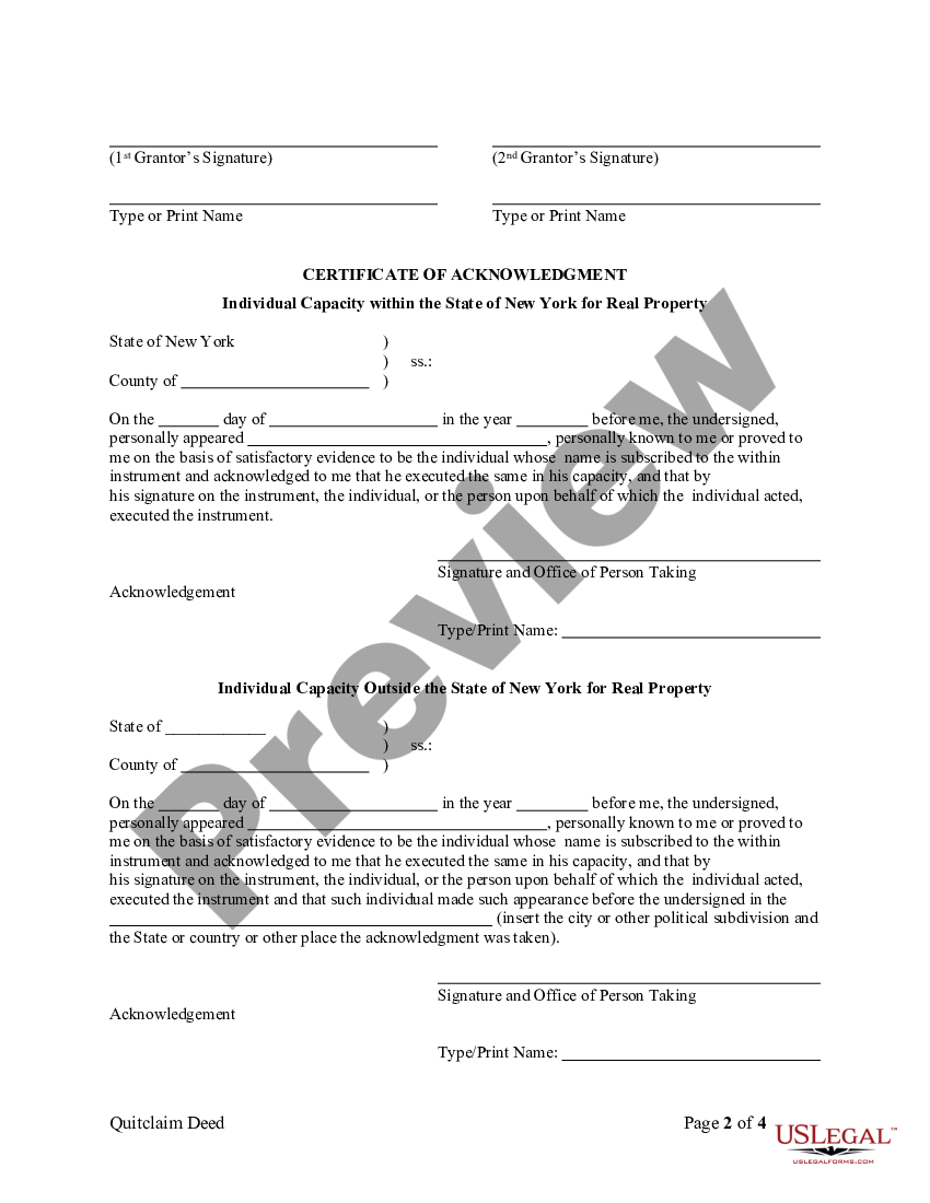 New York Quitclaim Deed From Husband And Wife To Three Individuals As Joint Tenants With The 9645